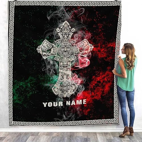 Manta personalizada con nombre de México para hombres y mujeres, mantas personalizadas con bandera de México, manta de bandera mexicana, regalo