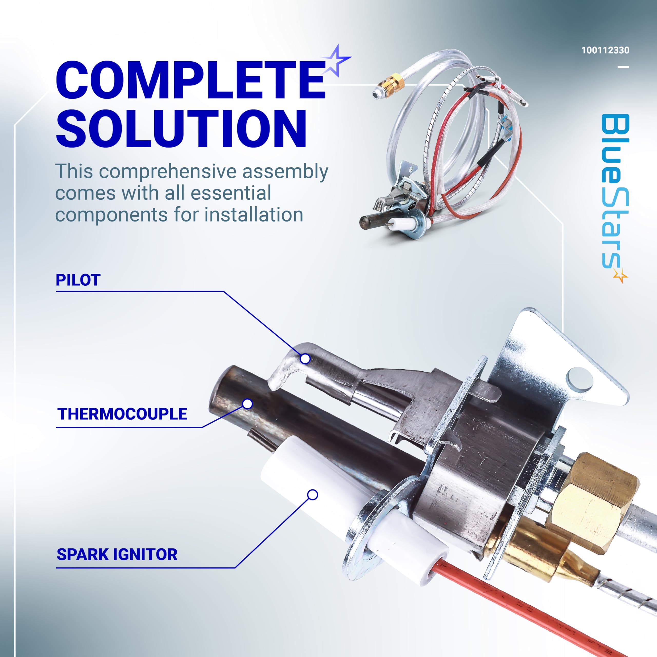 BlueStars 100112330 - Conjunto piloto de calentador de agua e encendedor para gas natural, compatible con calentadores de agua Reliance Whirlpool A.O.Smith Kenmore State American - Reemplaza 100112330