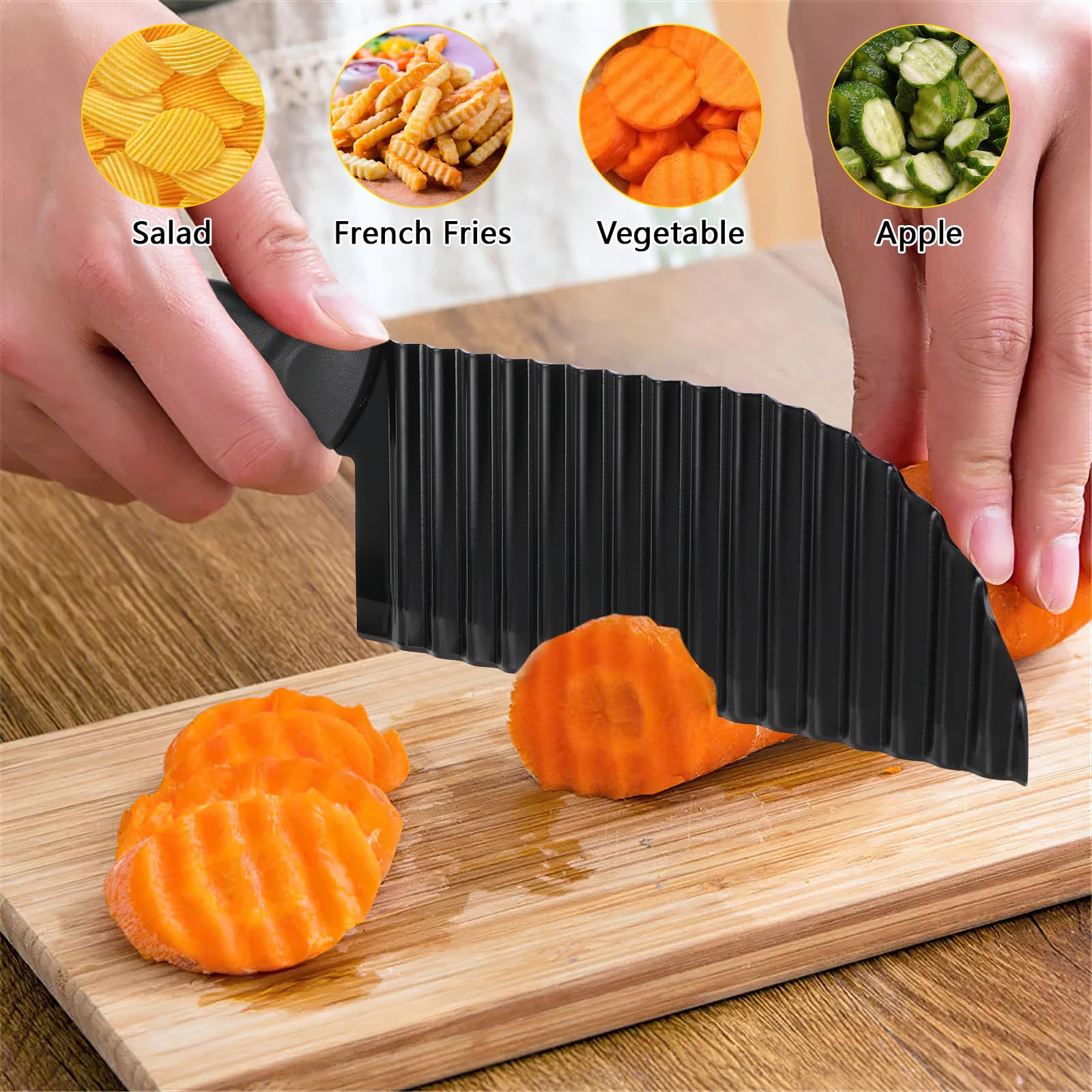 Coltello Ondulato Per Verdure - 2 Pezzi In Acciaio Inossidabile, Per Patate, Carote, Zucchine, Taglio Decorativo - Foto 3