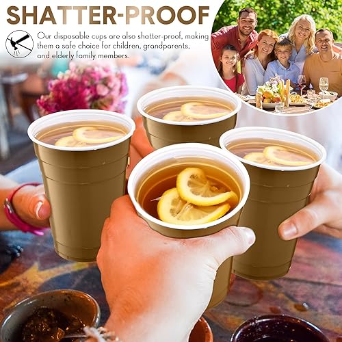 Miniatura 4 de Dandat Paquete de 200 vasos dorados de plástico para fiestas navideñas a granel de 18 onzas, desechables, resistentes, para vacaciones, Navidad, Año