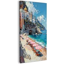 TIMUBA Amalfi Coast Wall Art, Italy Amalfi Coast Wall Decor with Vintage Beach Scene Pictures, Modern Mediterranean Canvas Prints, Coastal Travel Posters Painting for Home Living Room Decor 20x40 Inch