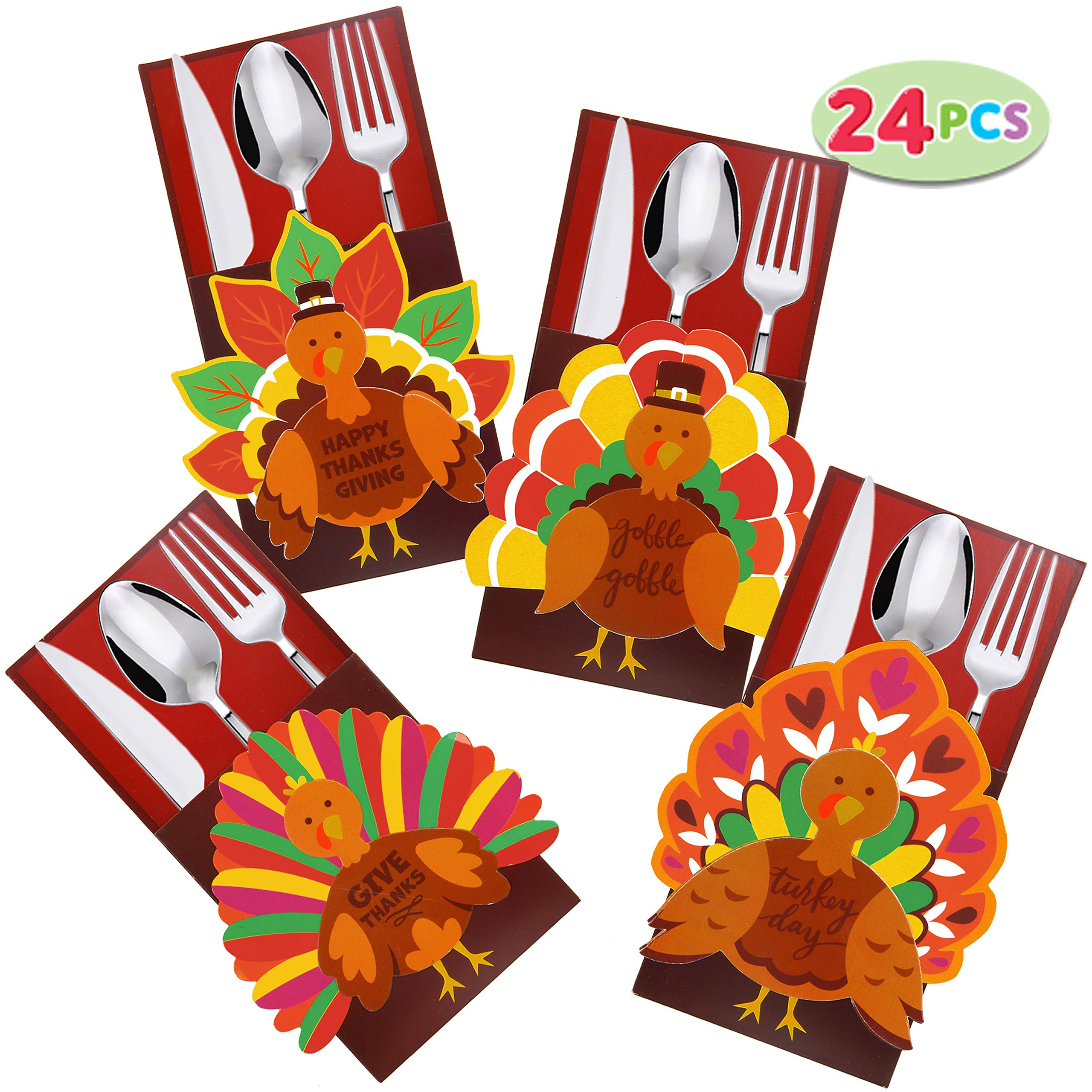 24 Thanksgiving Turkey Cutlery Decorative Utensil Holders for Autumn Fall Party