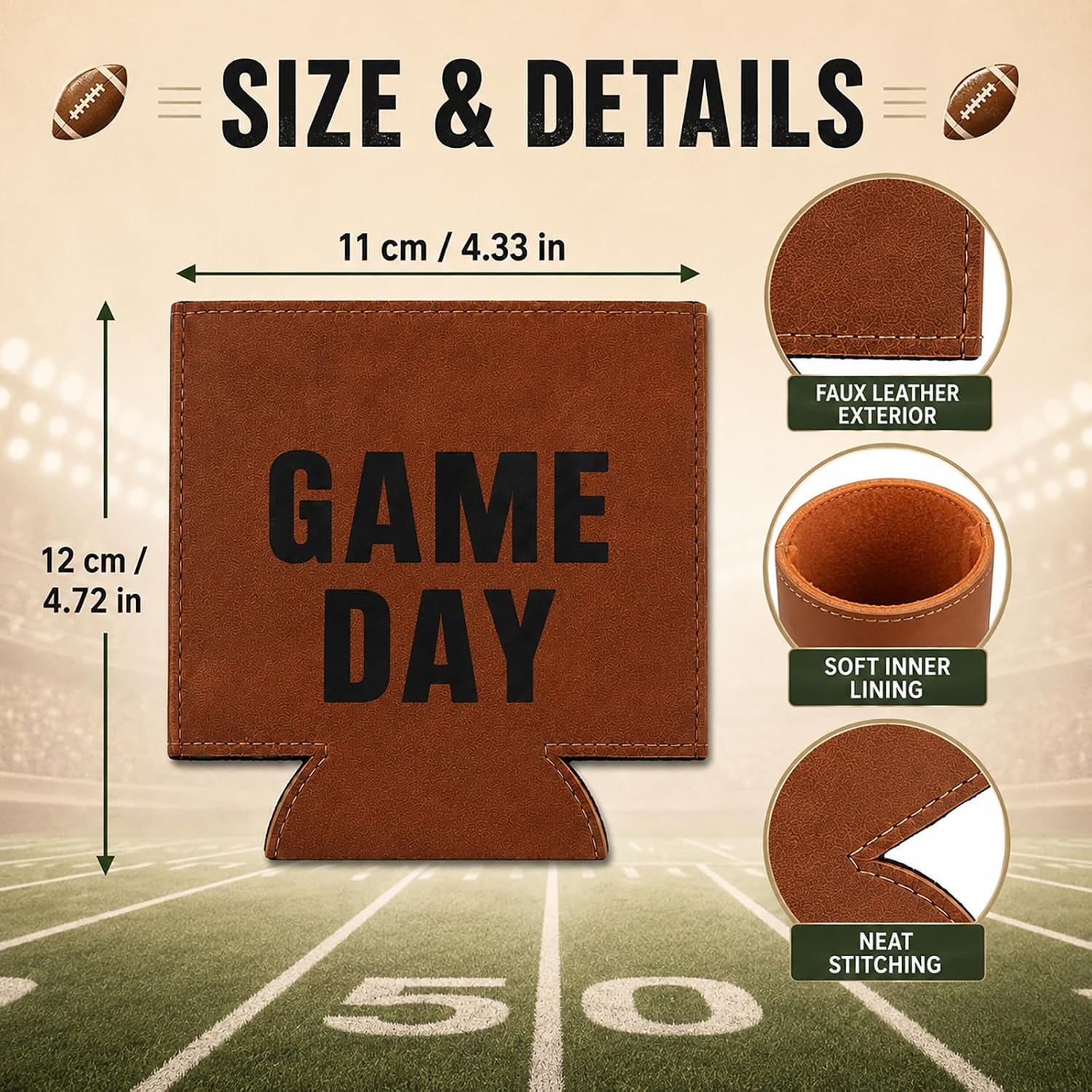 Game Day Football Leather Can Coolers for Dad, Men, and Boyfriends; Grandpa Gag Gifts (Game Day)