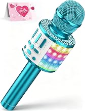 Children's Bluetooth Karaoke Microphone with Speaker and Rhythmic LED Lights, Portable Wireless Mic Toy Gift for Boys Girls 3-12 Years Parties and Birthdays