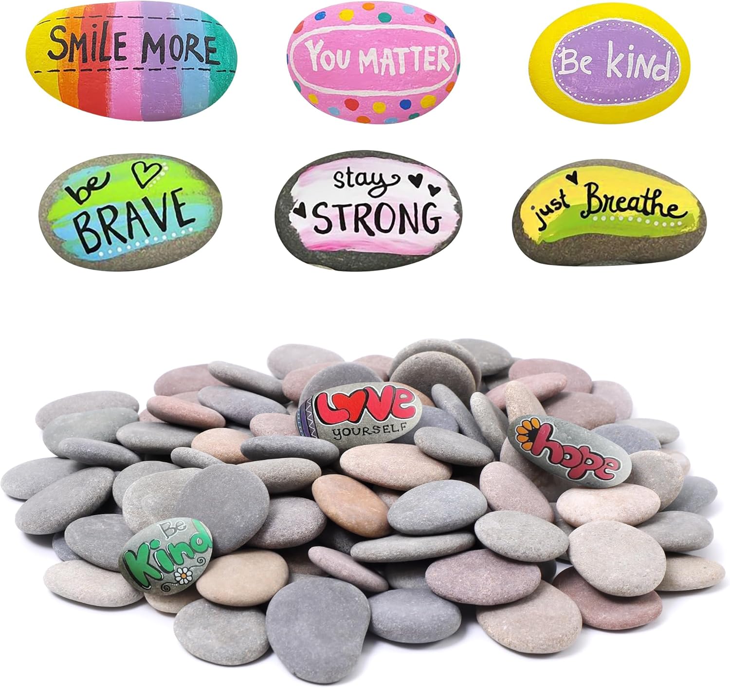 Rokraft 100 PCS Large 1.55-2.10" Flat River Rocks for Painting, Smooth Painting Rocks for Arts & Crafts, Natural Stones for Painting, Kindness Rocks, Decoration, DIY, Crafting Gift