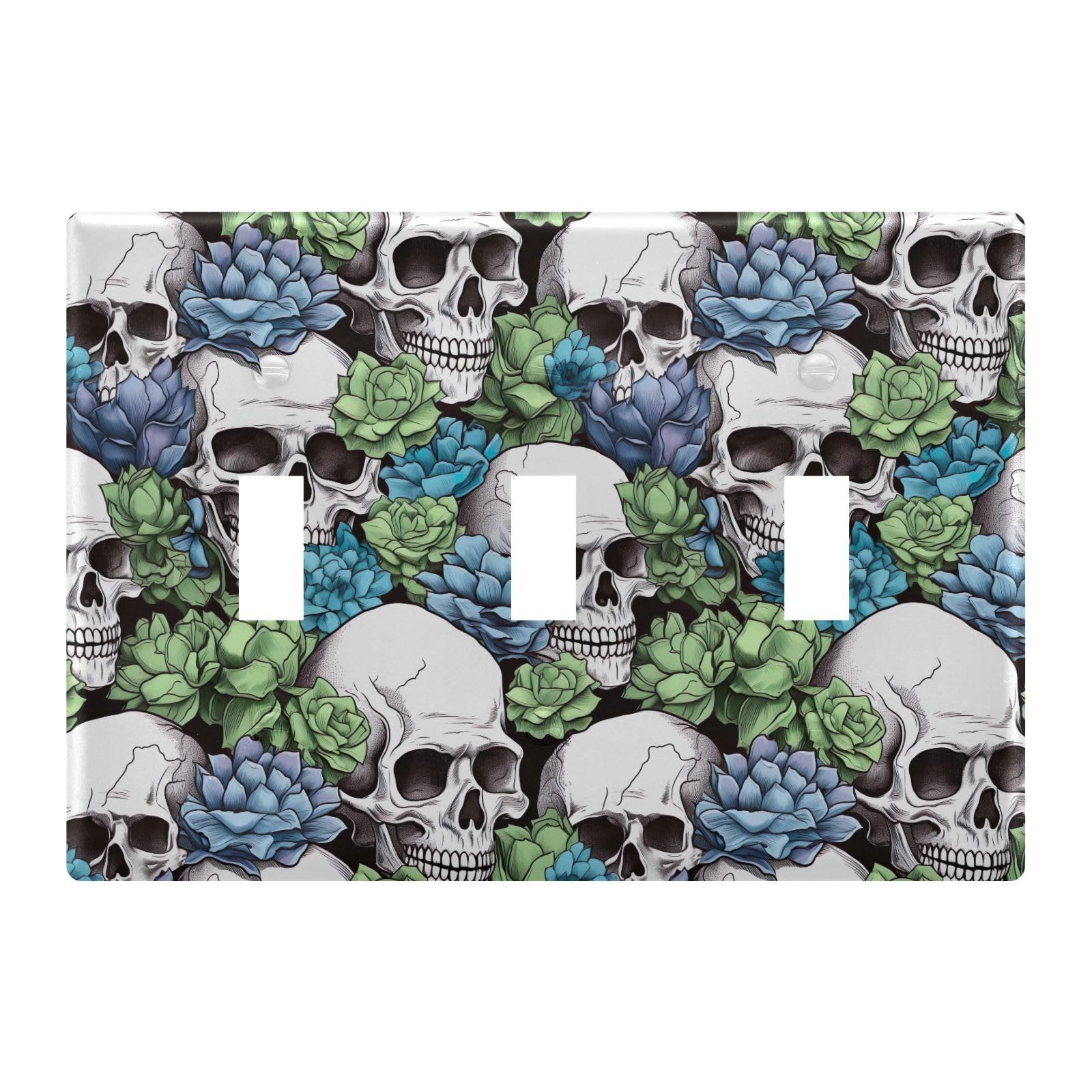 Light Switch Cover Skull Succulents Wall Plates for Electrical Outlets 3 Gang 202b3336