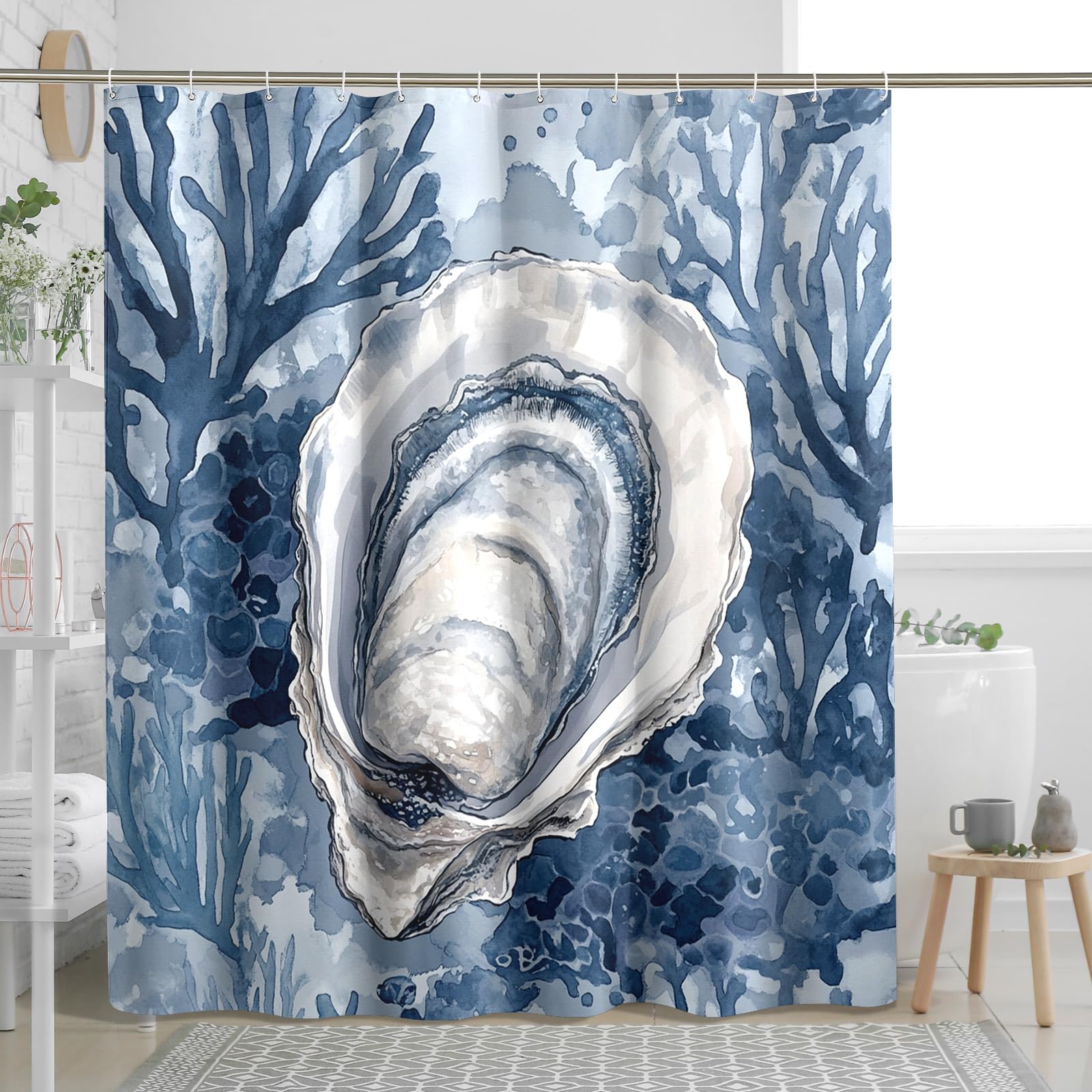 DESIHOM Rustic Coastal Oyster Shower Curtain Set 62" W x 72" L, Cool Funny Seashell Bathroom Decor, Nautical Printed Fabric Bath Accessories