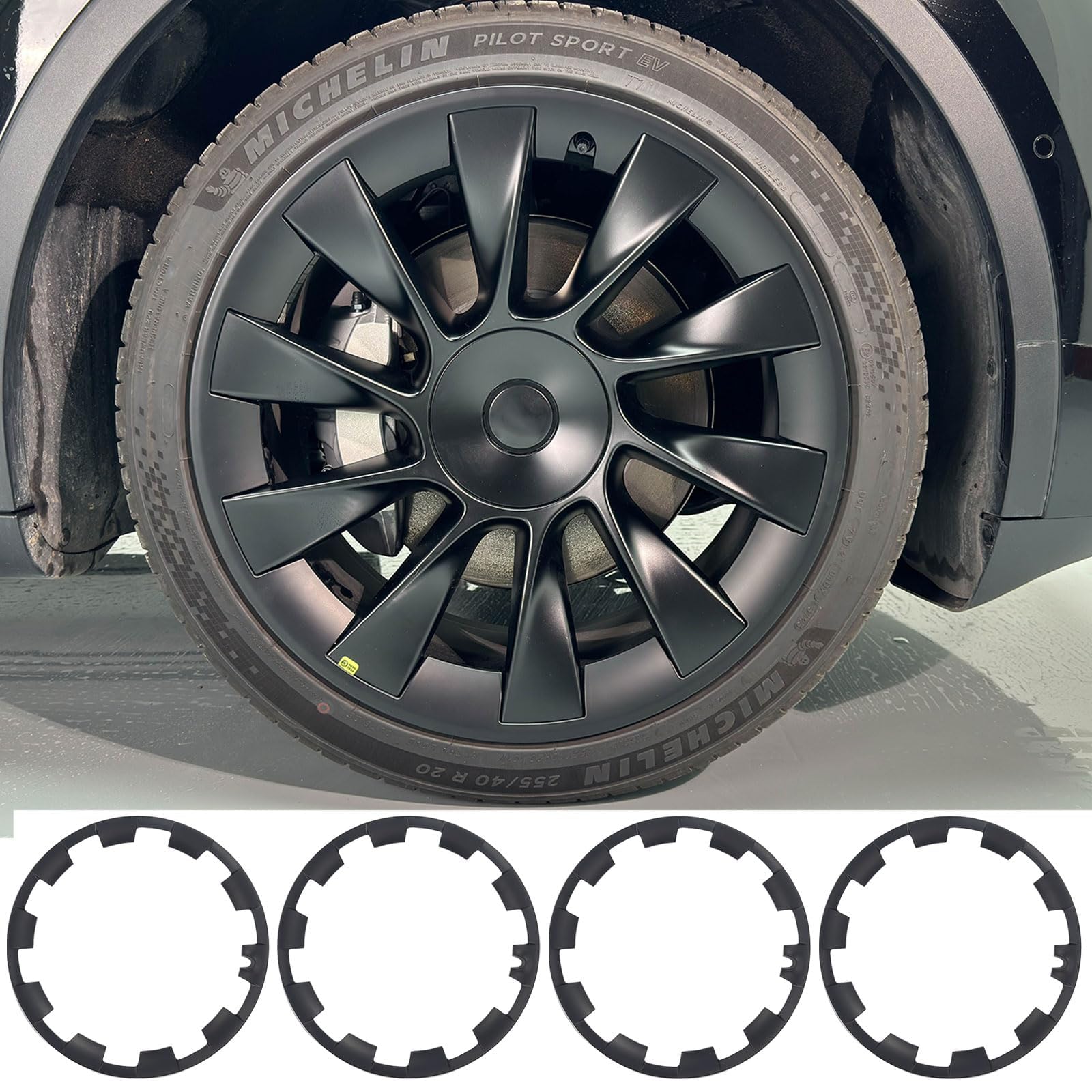 for Tesla Model Y 20 Inch Wheel Rim Protector Hubcaps Induction Wheels Rim Cover Tire Trim Rings Matte Black 4Pcs Model Y Accessories