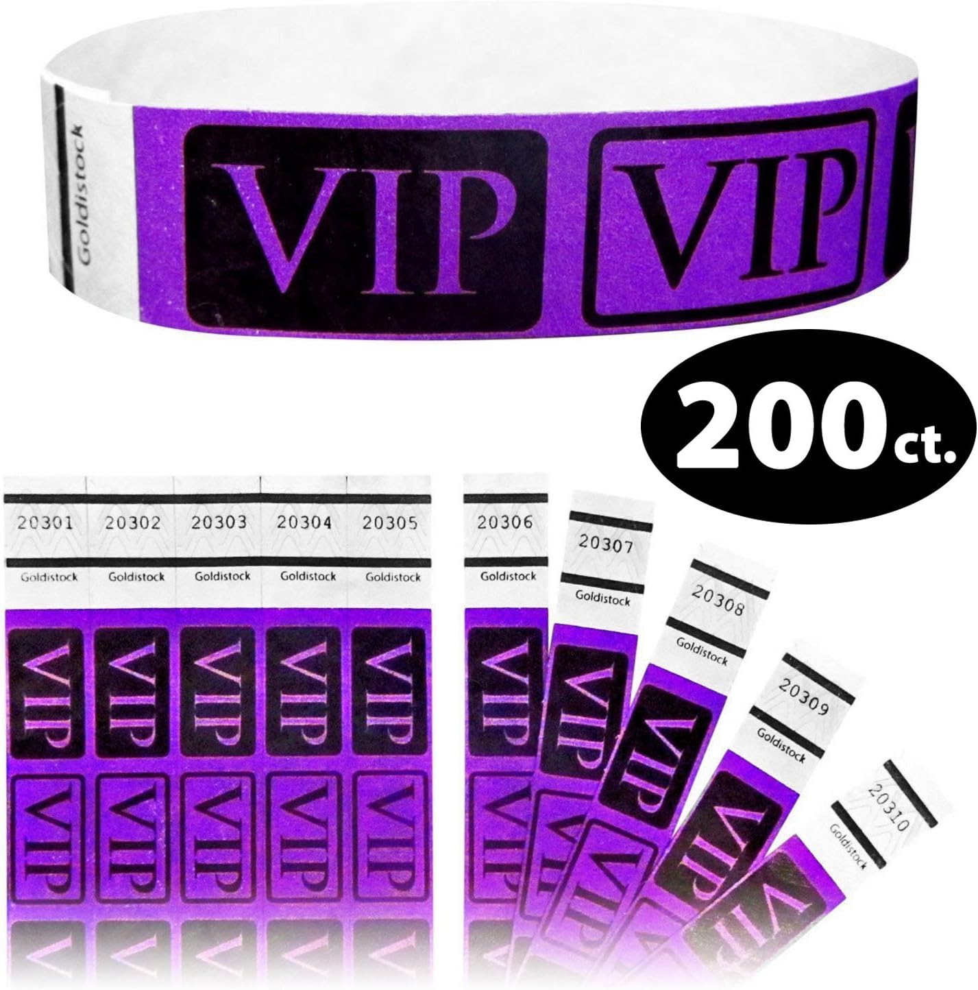 Heavier Tyvek Wristbands 7.5 Mil - Goldistock VIP Deluxe Neon Purple 200 Count - ¾” Arm Bands - Paper-Like Party Armbands - Heavier Tyvek Wrist Bands = Upgrading Your Event
