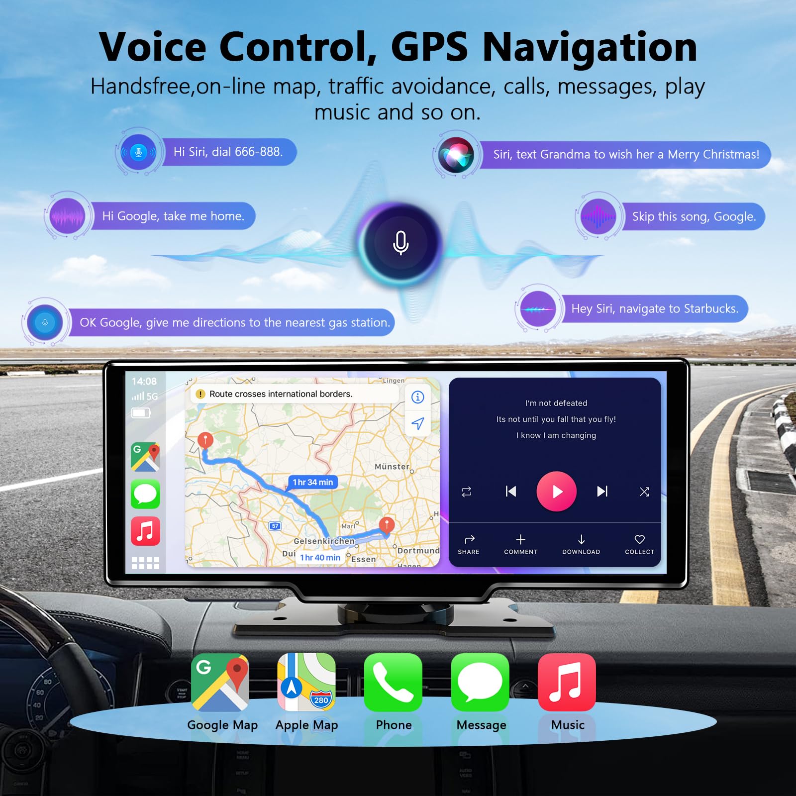 10,26 Pulgadas Pantalla Coche de Carplay Android Auto Inalambrico, Radio Coche Bluetooth con Cámara Trasera 1080P HD/FM/AUX/Mirror Link/Control por Voz/Navegación GPS