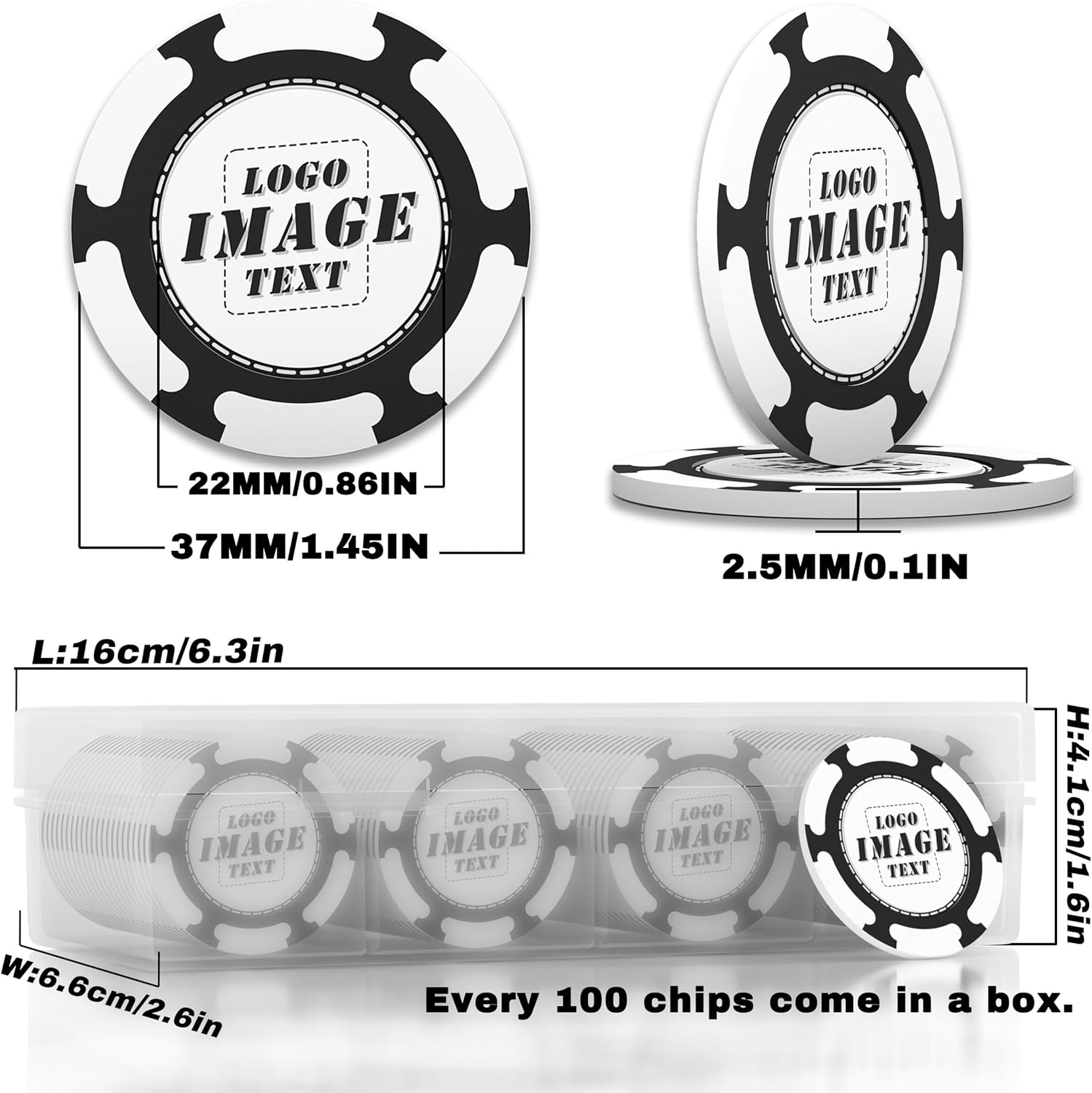 100-1000 Custom Poker Chips, Full Color Double-Sided Printing Drink Tokens with Logo/Image/Text, Personalized Drink Chips for Bar,Weddings, Events & Promotions