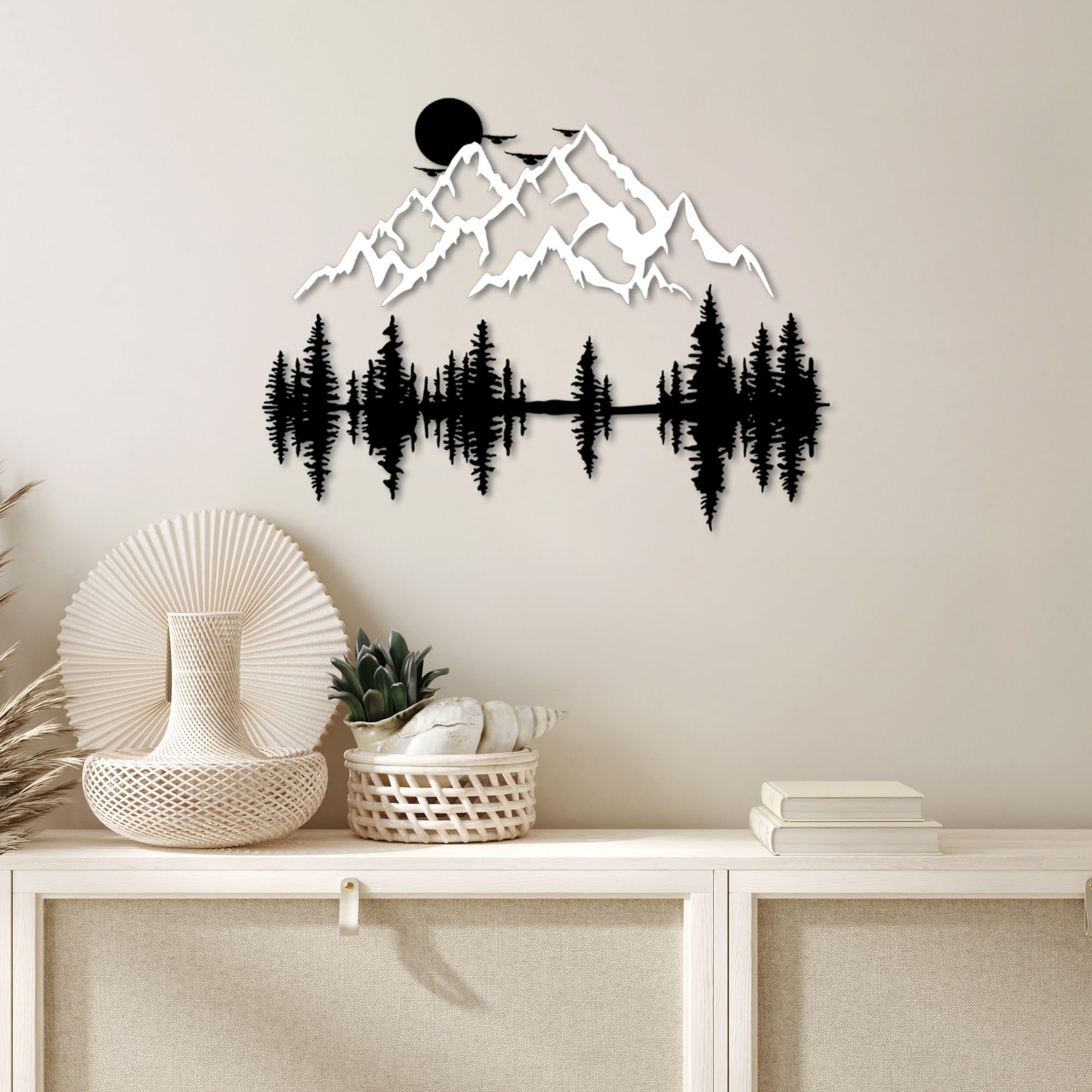 Stylish Decorative Metal Wall Accessory, Black & White, 59 x 25 cm & 70 x 53 cm, 100% Metal, 1.5 mm Thick, Easy Wall Mounting, Perfect for Home Decor