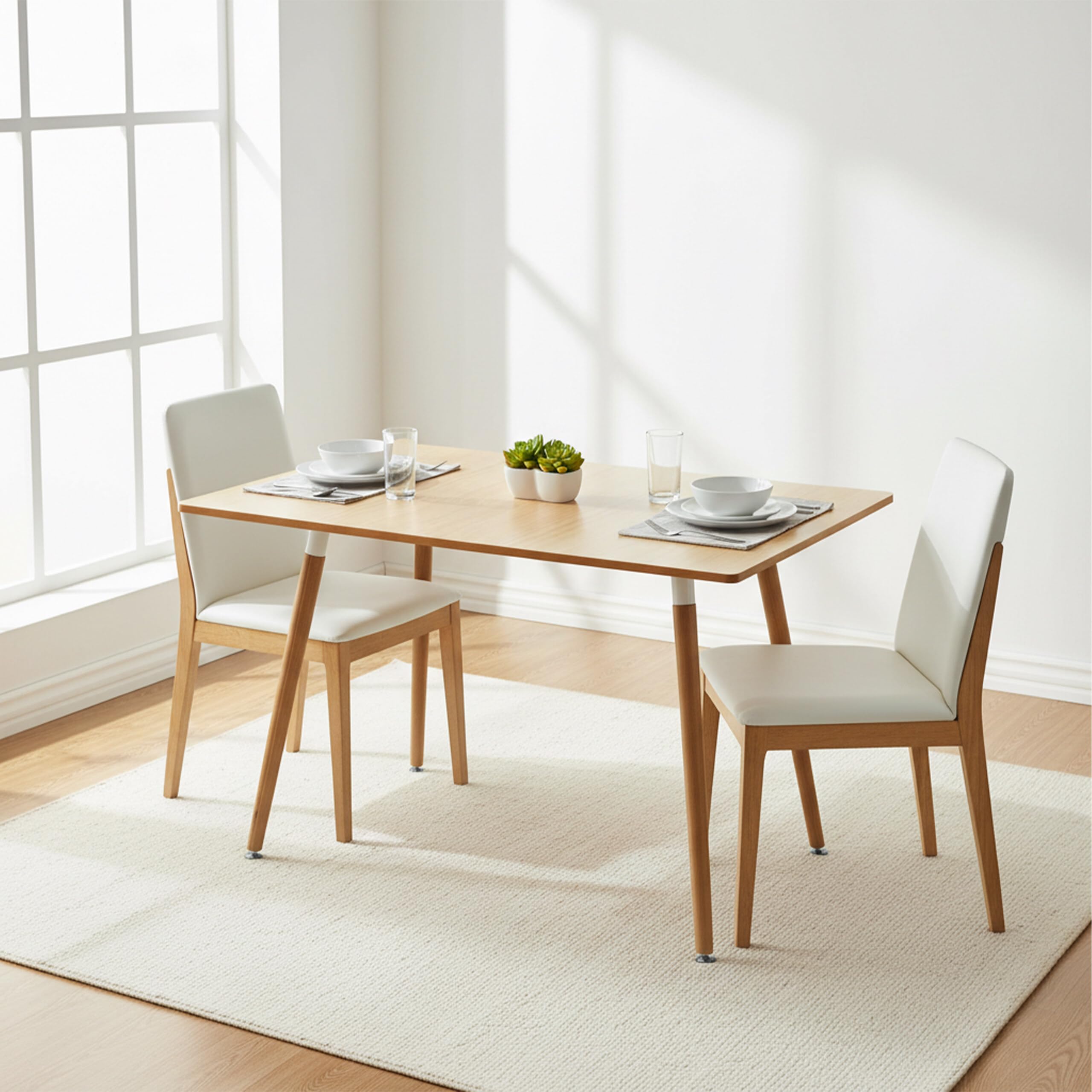 Relaxdays Table à Manger rectangulaire en MDF et Bambou, 4 pers., scandinave, Naturel, 75 x 110 x 70 cm