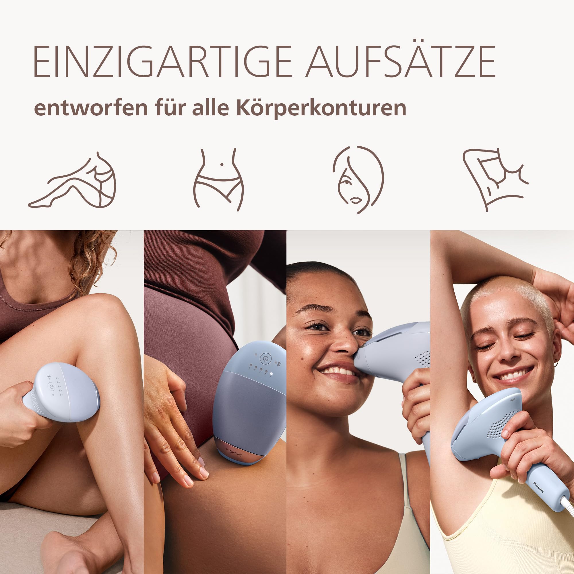 Philips Lumea 9900 Pro IPL-Haarentfernungsgerät - Statt Laser-Behandlung, Anwendung zu Hause, Sicherheit nach medizinischen Standards, 4 Aufsätze: Körper, Gesicht, Bikinizone, Achseln, BRC343/00