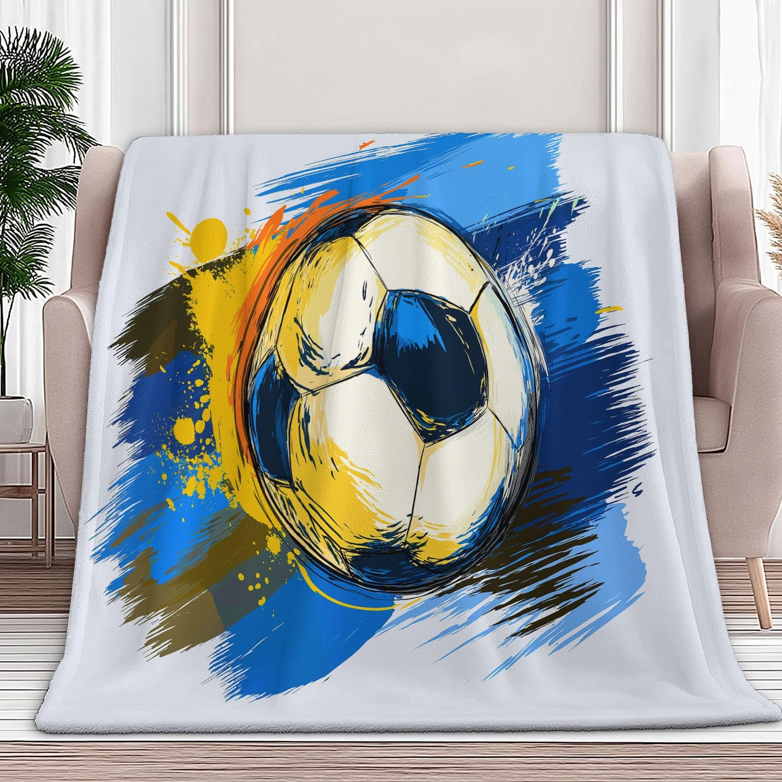 Plaid couverture polaire flanelle graffiti football idéal pour vos soirées d'hiver cocooning