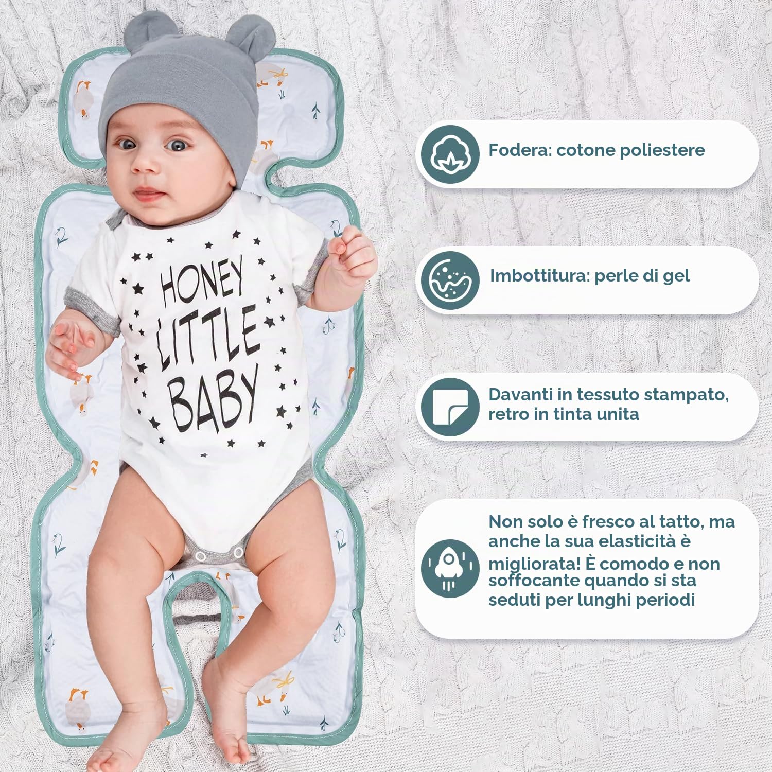LAT Materassino Passeggino Estivo, Copripasseggino Estivo, Cuscino Refrigerante per Passeggino, Cuscino Passeggino Universale 70x34cm (B)