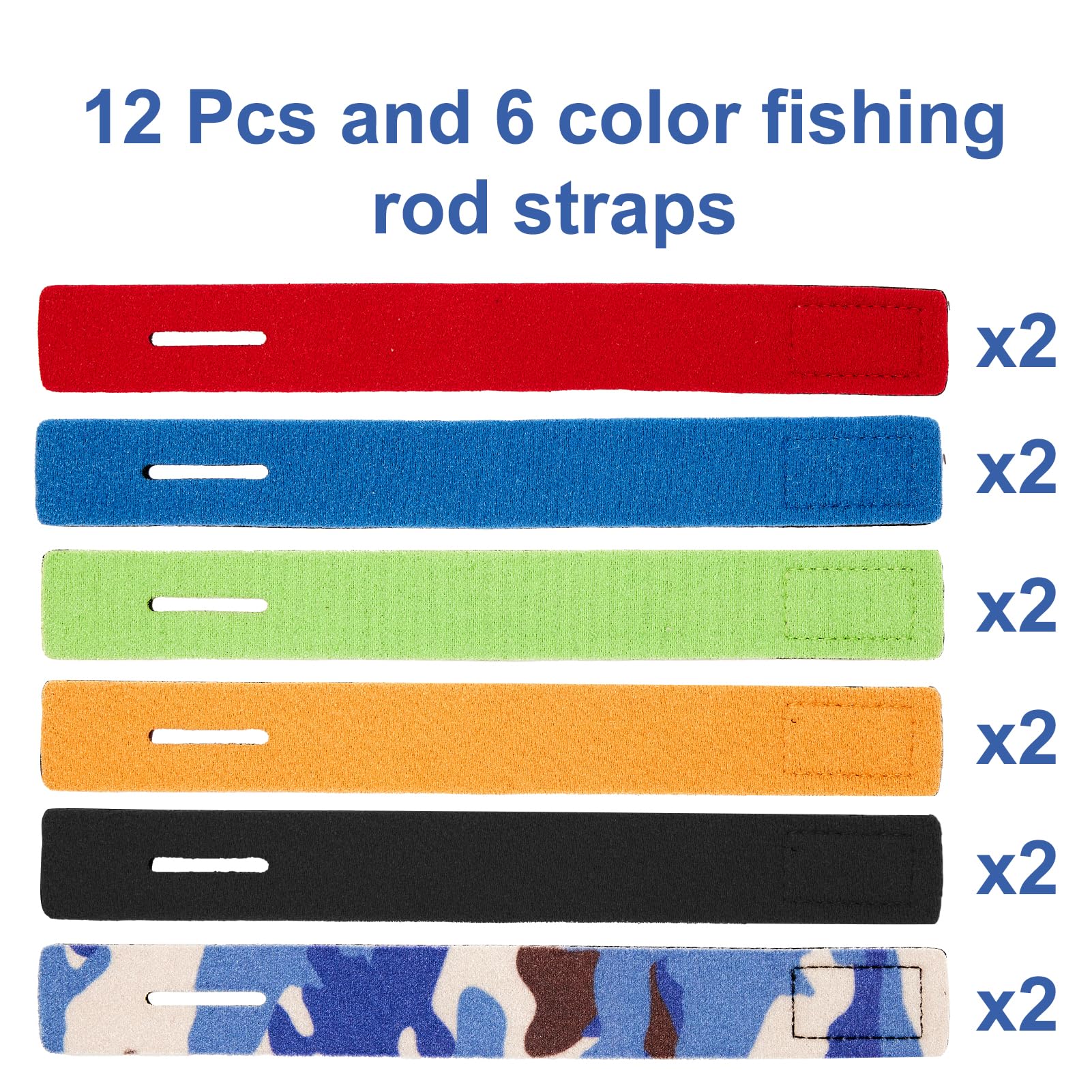 TAIXING 12Pcs Fishing Rod Straps, Adjustable Neoprene Ties Straps for Fishing Rod Fix, Elastic Fishing Rod Belt Ties, Gear Strap Spinning Rod Sea Rod Feeder Rod Carp Rod Wrap Protectors6 colors - Image 2