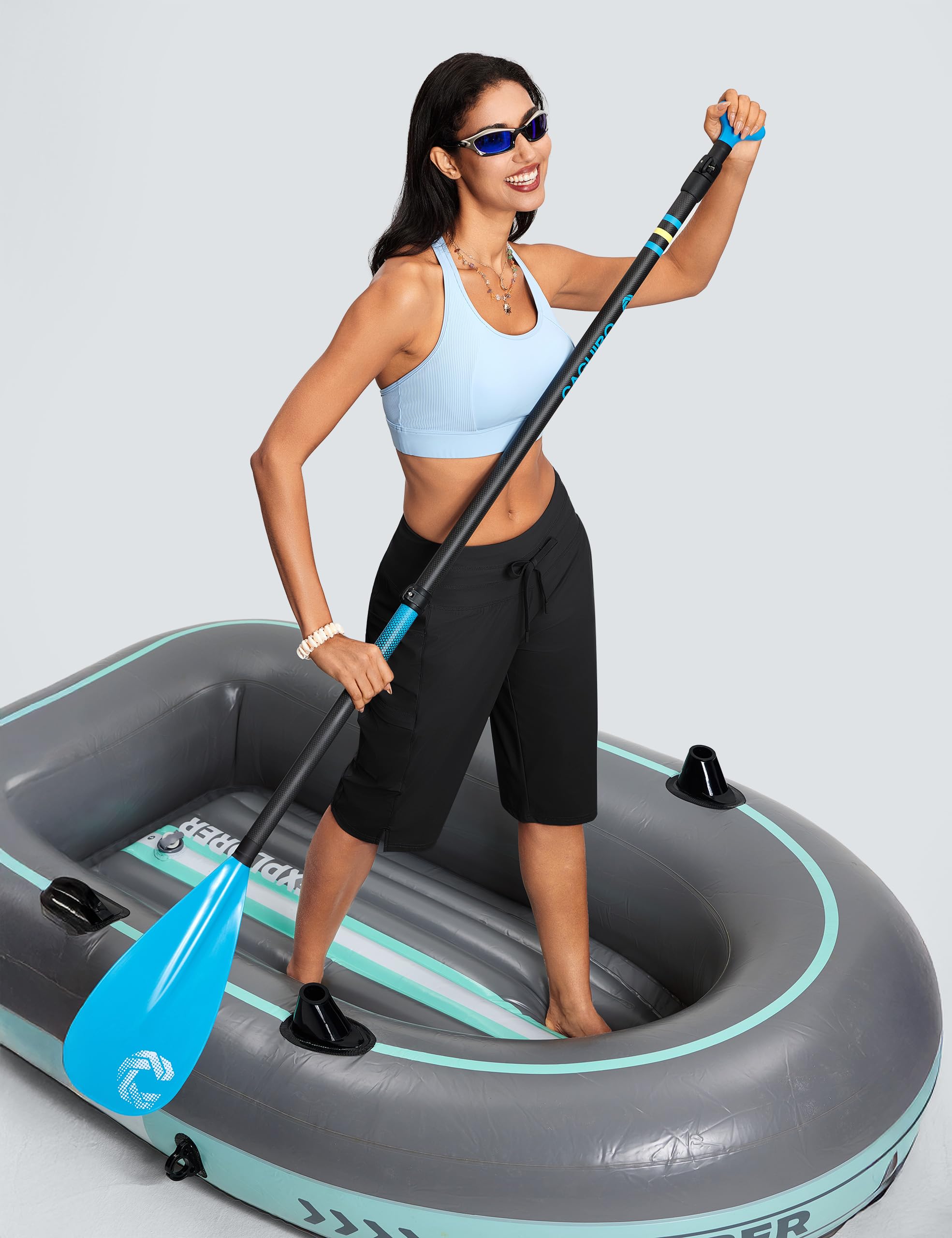 ISEEGZ Pantalones capri de natación para mujer, cintura alta, control de abdomen, secado rápido, UPF 50+, pantalones cortos largos con forro y bolsillos