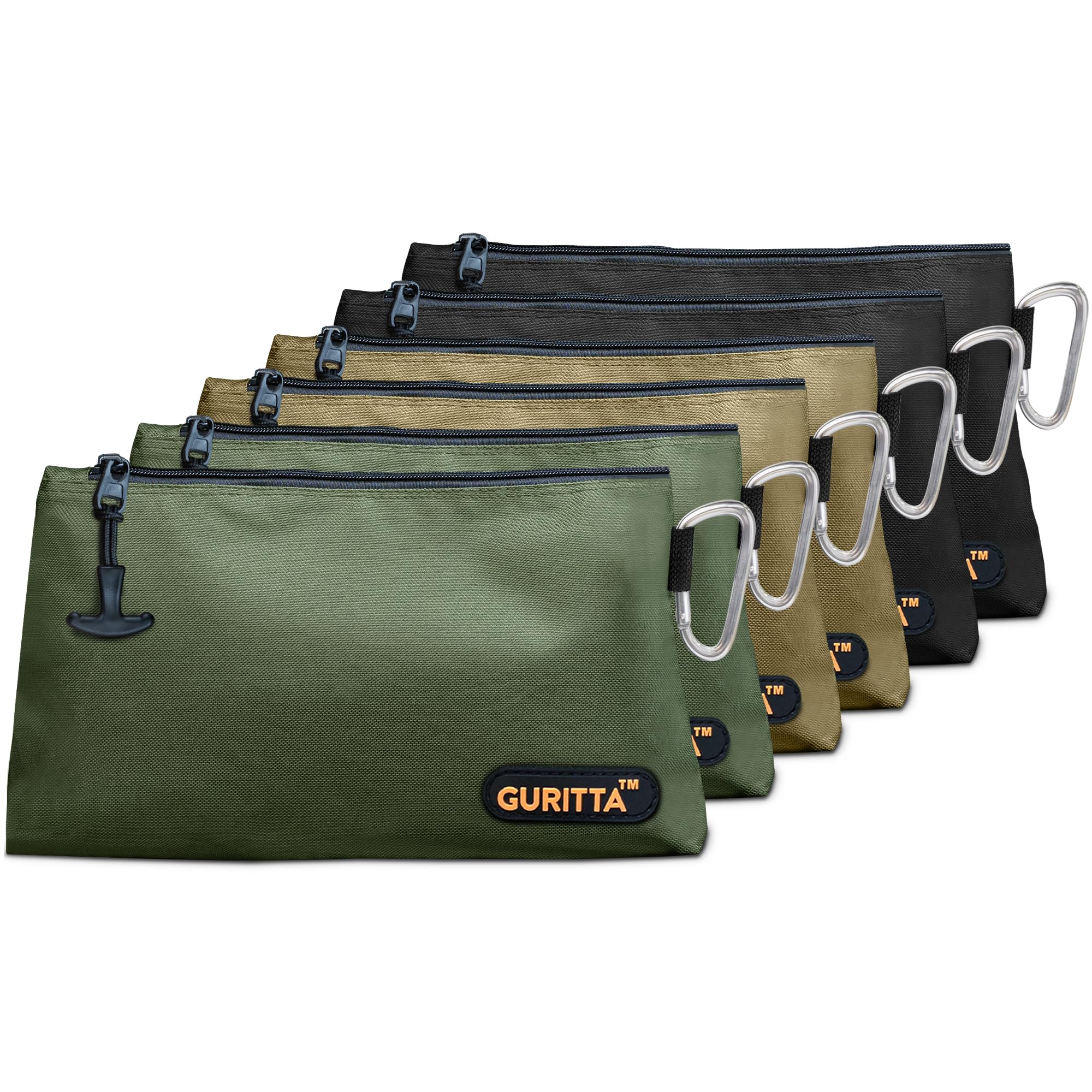 Small Tool Pouch Zipper, Small Tool Bag, Multipurpose Storage Pouch, Heavy Duty Flat Bottom Tool Bag with Zipper for Tools, Gadgets, Cosmetics, Stationary (12 inch - Pack 6)