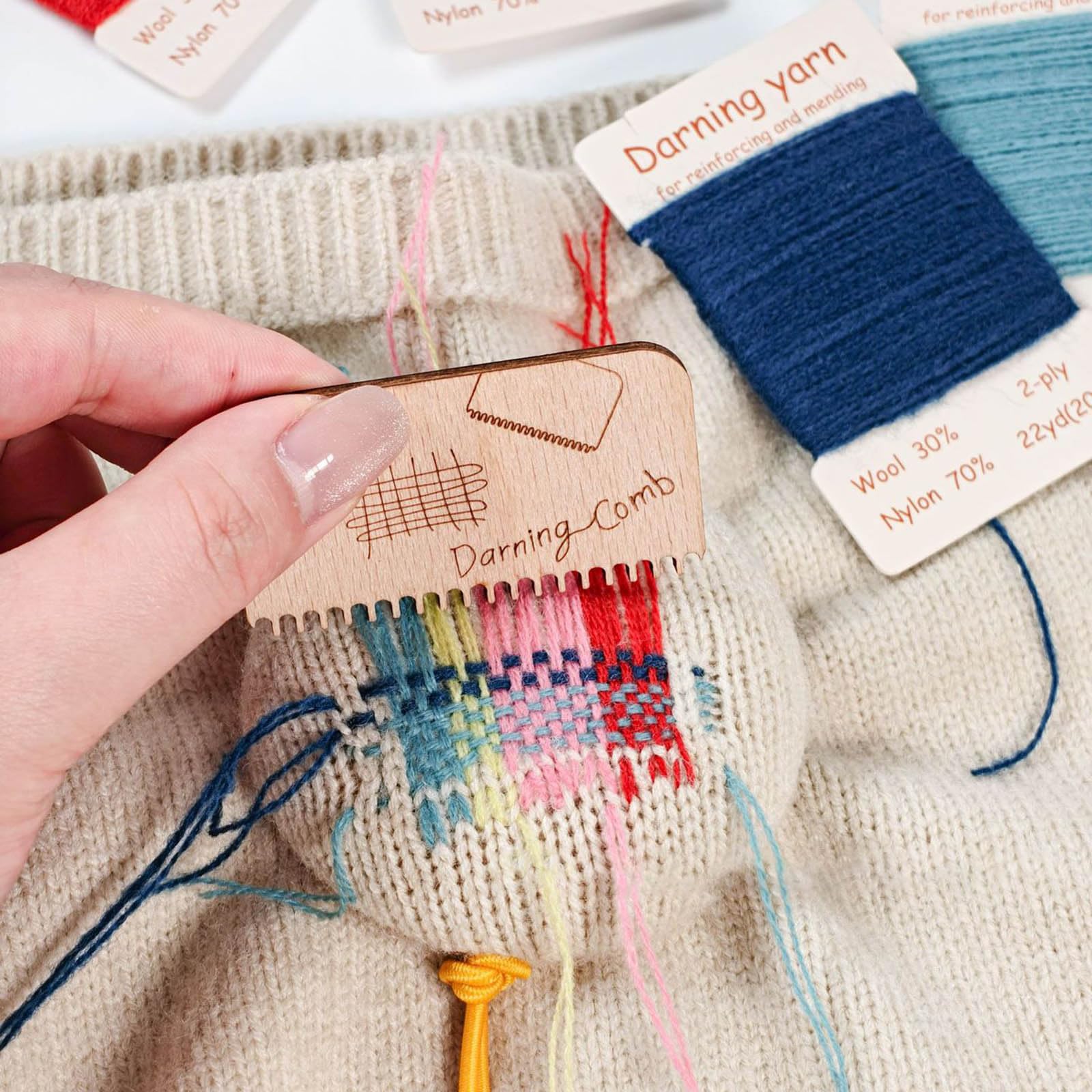 PANGBOER 48-Farben Wollstopfgarn Set mit Nadel, Wollkamm, Stopfkamm für Pullover, Socken, Kleidung, Reparatur und Patchwork, Basteln, Nähen, Reparaturausrüstungsset