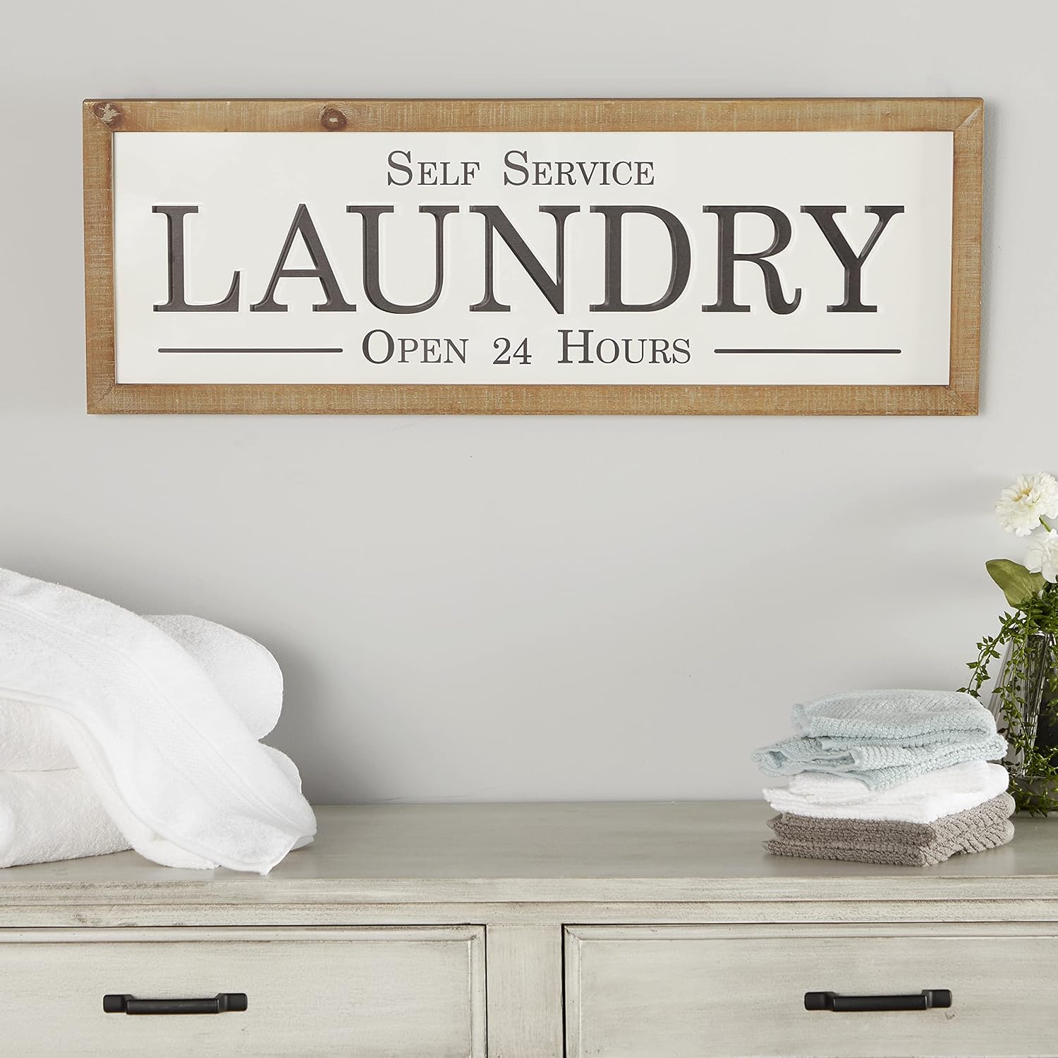 Deco 79 Metal Sign Home Wall Decor Laundry Wall Sculpture, Wall Art 32" x 1" x 13", White