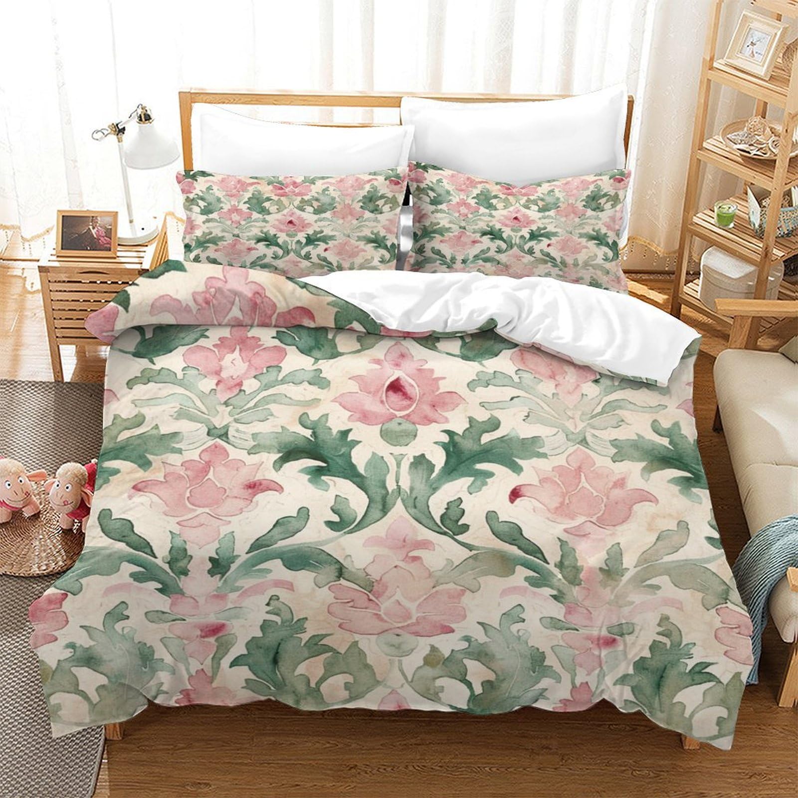 P1S9U7W5Y 3D Printed Pastel Floral Duvet Cover Set 3pcs Microfiber Botanical Pattern Bedding Set Single（140x200cm）