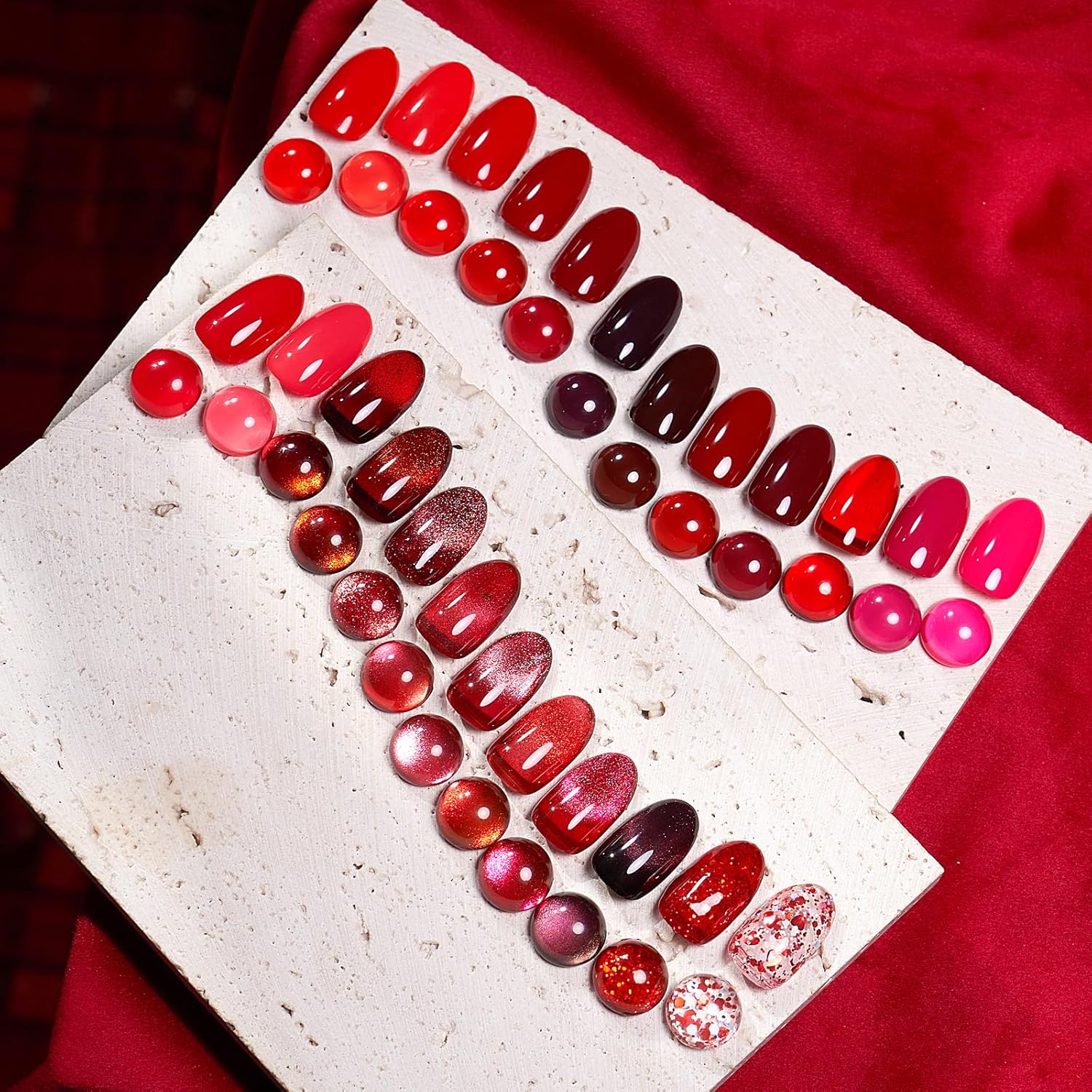 Hema Tpo Free Fall Winter Gel Nail Polish Set - 30Pcs 18ML Red Cat Eye Burgundy Glitter Gel Polish Set with Matte & Glossy Base Top Coat, Primer, Blooming Builder for Women Girls DIY Manicure Gift