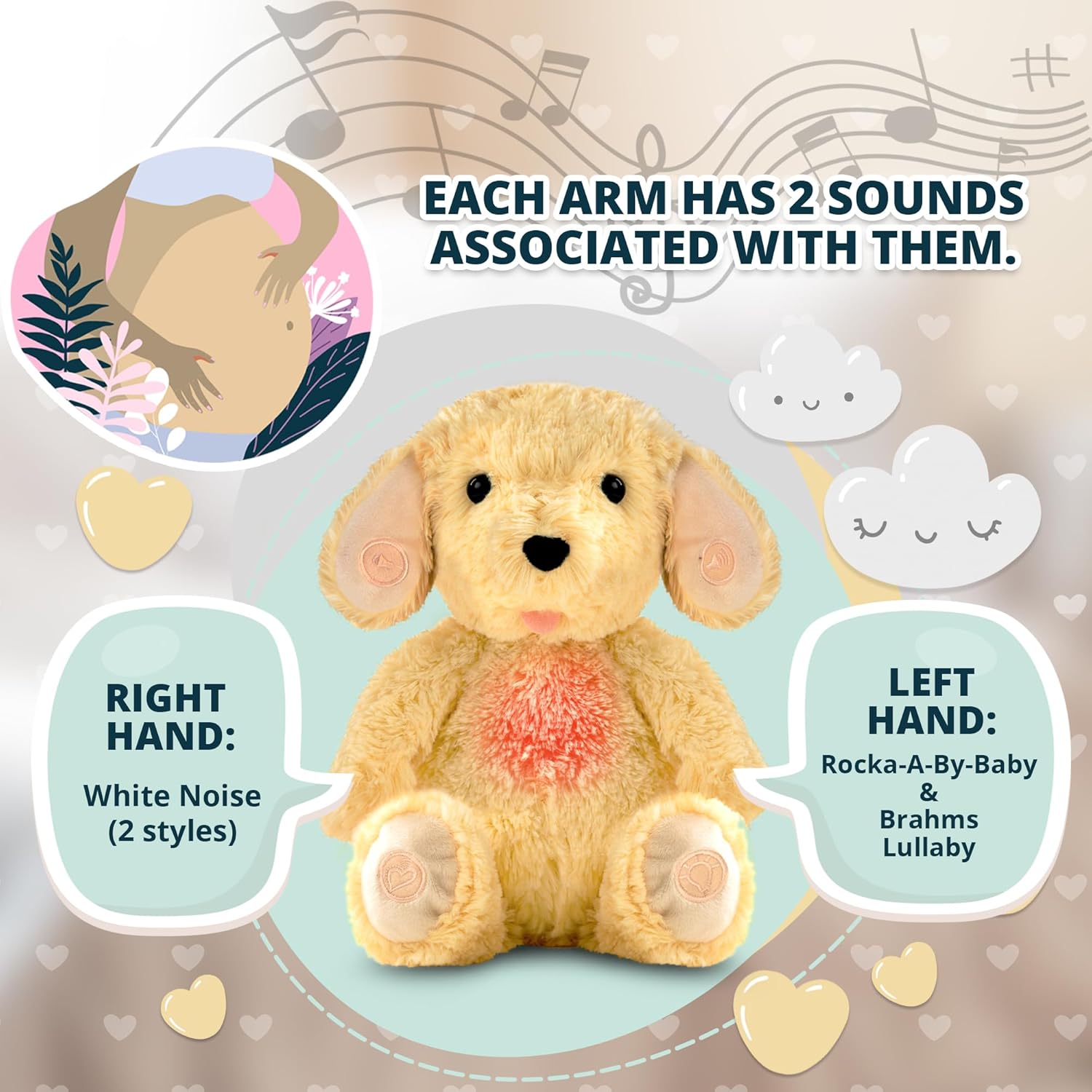 Gemma Joy Bedtime Baby Soother with Cry Activated Sensor, Plush Stuffed Animal for Newborn Infants - Bunny Non Rechargeable and Puppy Rechargeable - (2pcs)