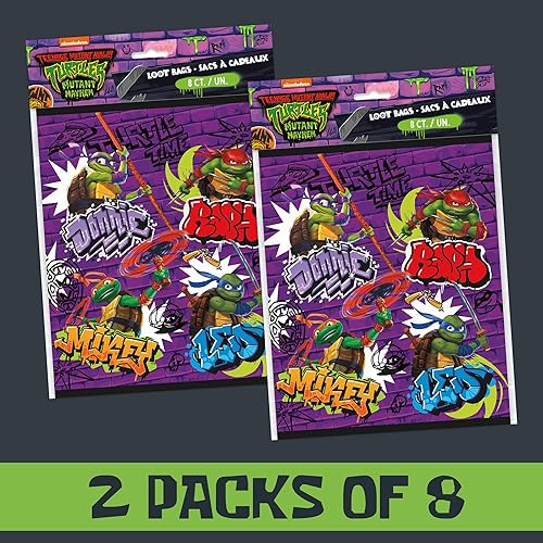 Miniatura 2 de Unique Suministros para fiesta de cumpleaños de tortuga ninja, bolsas de recuerdo de fiesta (paquete de 16) y calcomanía (1)