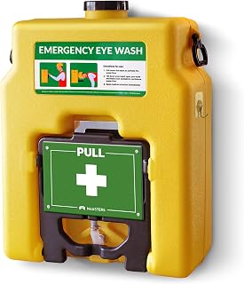 MAASTERS 14 Gallon Portable Eye Wash Station - OSHA Compliant Wall Mount Emergency Eyewash with Mirror, Dual Nozzles & Sign
