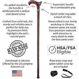 Asterom Walking Cane - Handmade, Ergonomic, Wooden Canes for Women & Men - Cool Walking Sticks for Seniors Women, Unique, Wood (Cherry, 32 Inches)