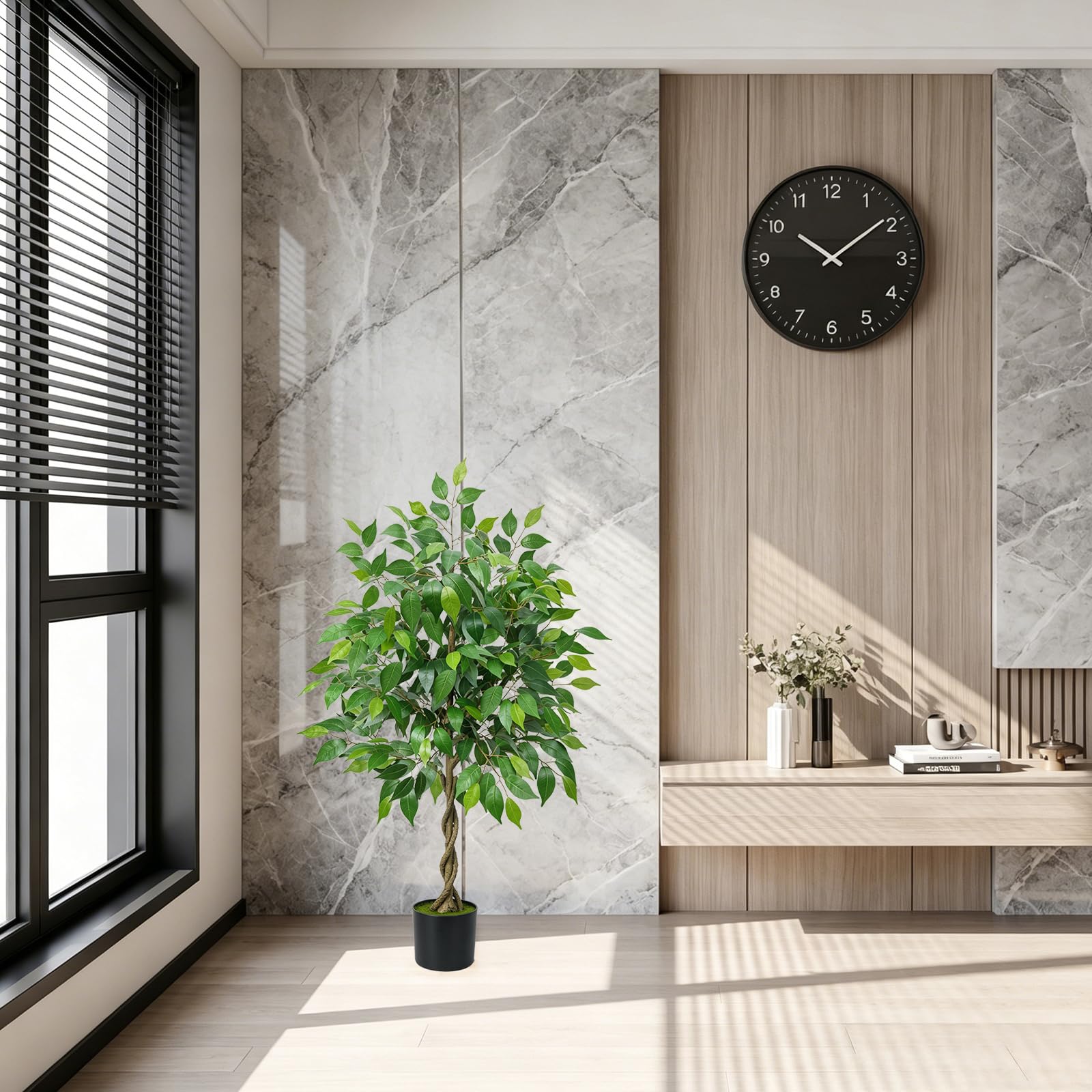 Albero di Ficus Artificiale 120 cm Piante Finte da Interno Pianta Finta Ficus Benjamin con Vaso Albero Finto Grande per Salotto Giardino Balcone Ufficio e Decorazioni Interne ed Esterne