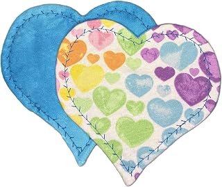 Heart-Shaped Scent Bonding Cloths for NICU, Colorful Rainbow Hearts Pattern, Set of 2, Blue Shades Backing