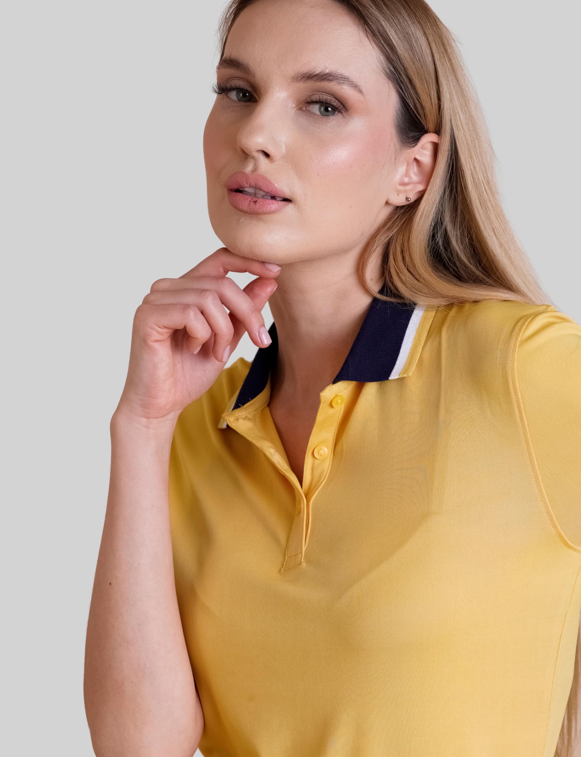 Polo da donna slim fit con morbido jersey a maniche corte casual top abbottonatura con colletto e polsini a costine perfetta polo da donna