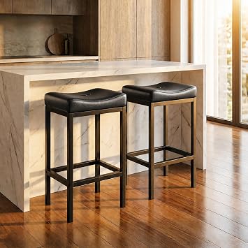 Counter Height Bar Stools Set of 2, Faux Leather 24 Inch Barstool