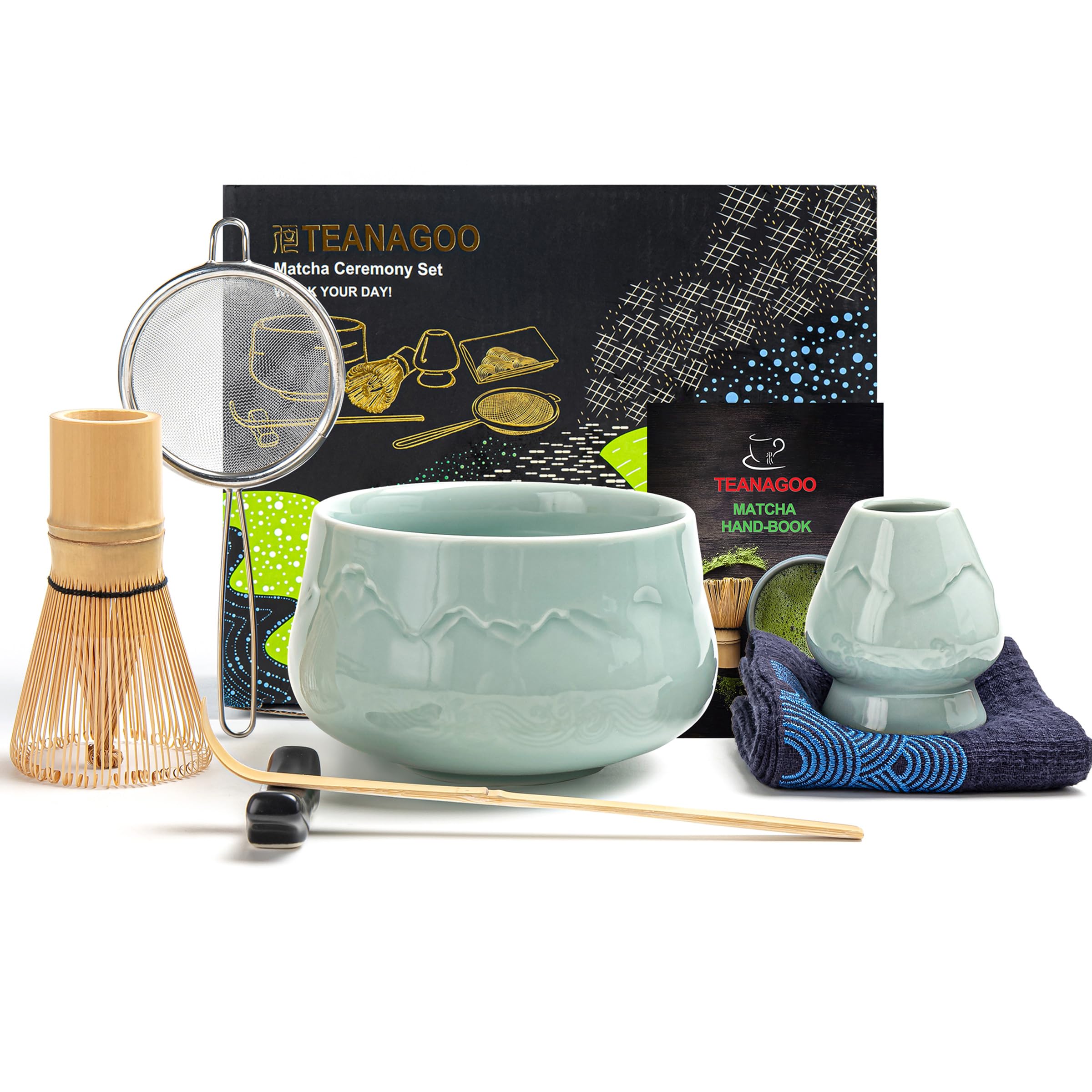 TEANAGOO Matcha Set| Matcha Besen|Matcha Tea Set | Matcha Schale| Matcha Whisk,Schaufel, Sieb, Matcha-Besenhalter, Matcha-Besenständer