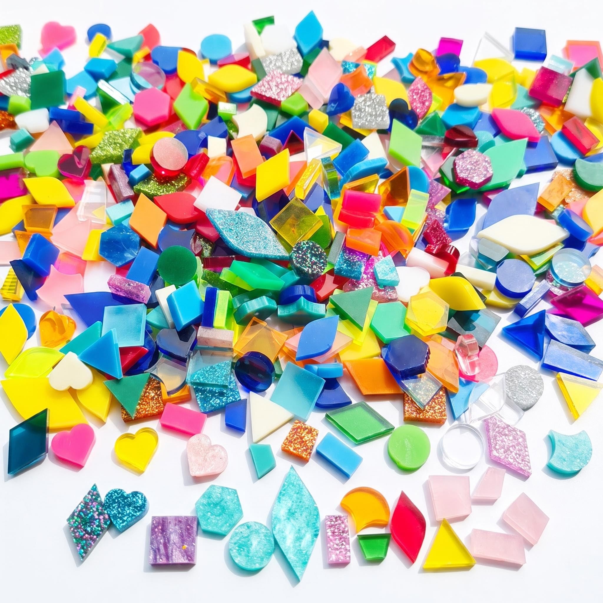 Acrylic Mosaic Tiles for Crafts, 400+ Mixed Shapes Acrylic Pieces