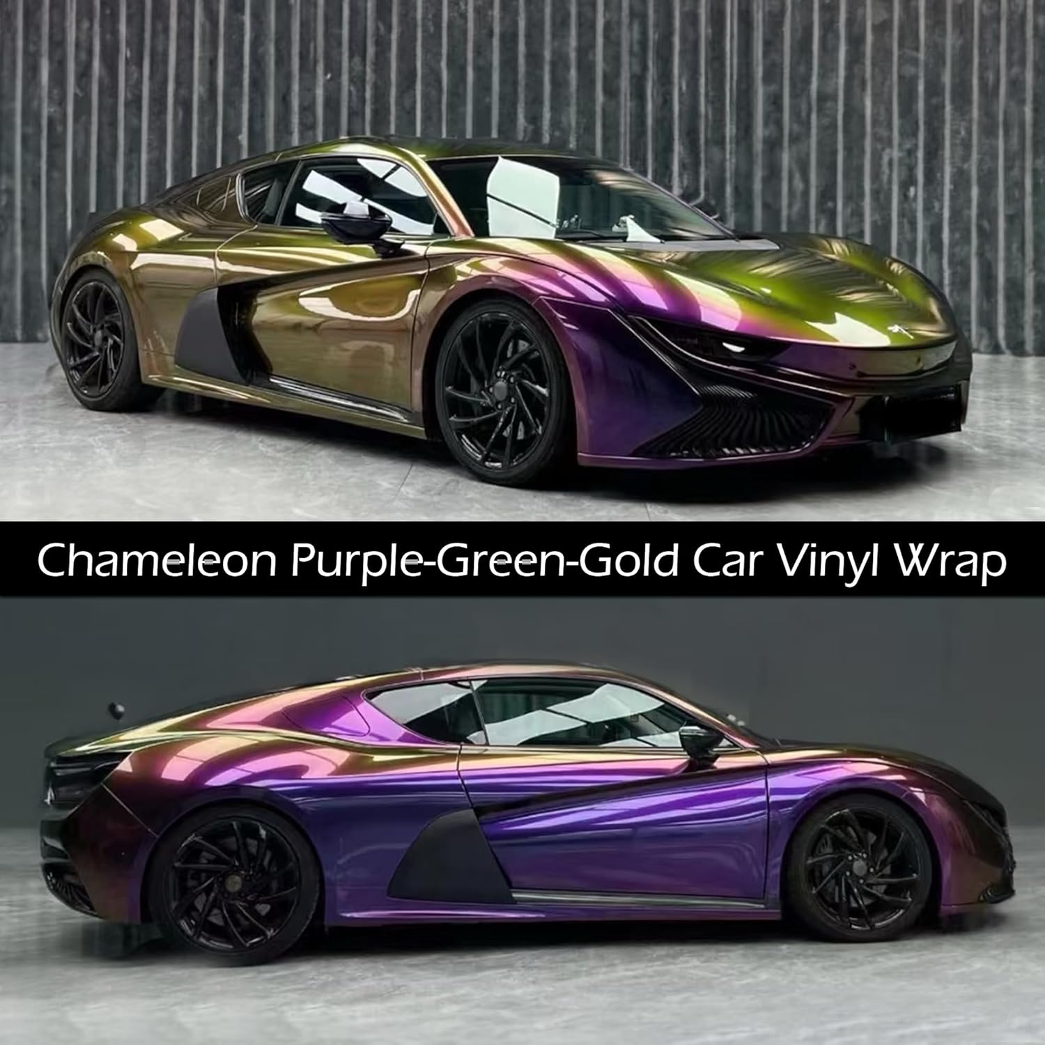 Chameleon Purple Green Gold Car Vinyl Wrap Film Glossy Chameleon Metallic Color Shift Vinyl Wrap with Air Release Technology for DIY Vehicle Interior Exterior Decoration, 59.84" x 39.37"