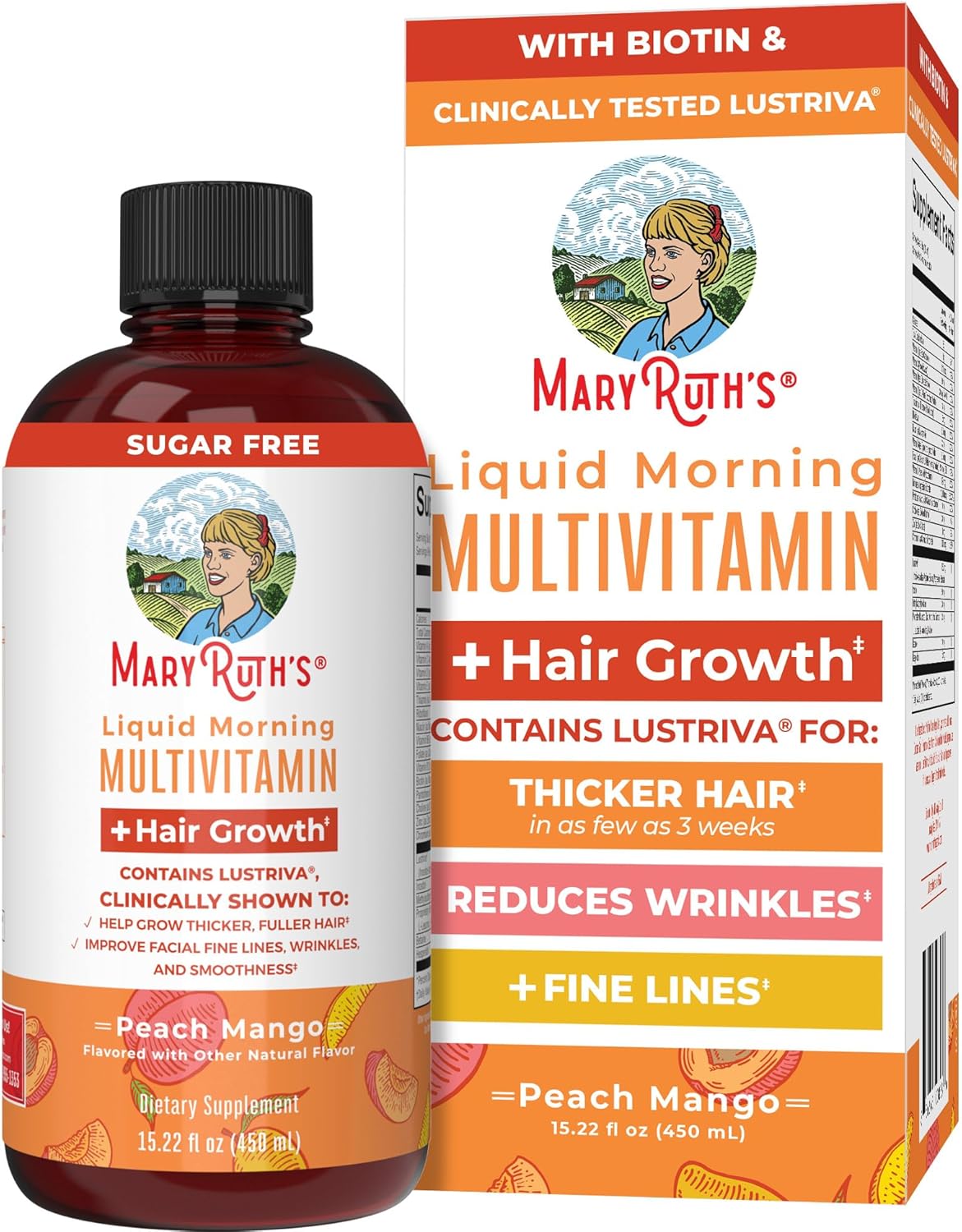 MaryRuth Organics Liquid Multivitamin + Hair Growth | Biotin 10000mcg | Lustriva Hair Growth Supplement | Clinically Tested in Women for Thicker Hair