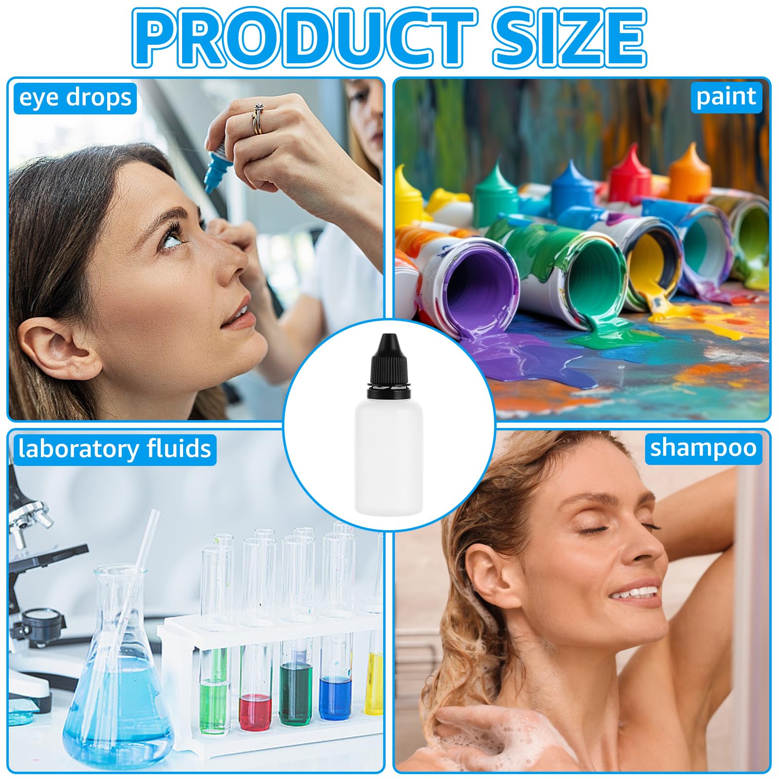 100 sztuk plastikowych butelek z kroplomierzem, 30 ml, puste butelki z kroplomierzem, elastyczne butelki na płyny do kosmetyków, olejków eterycznych, odczynników