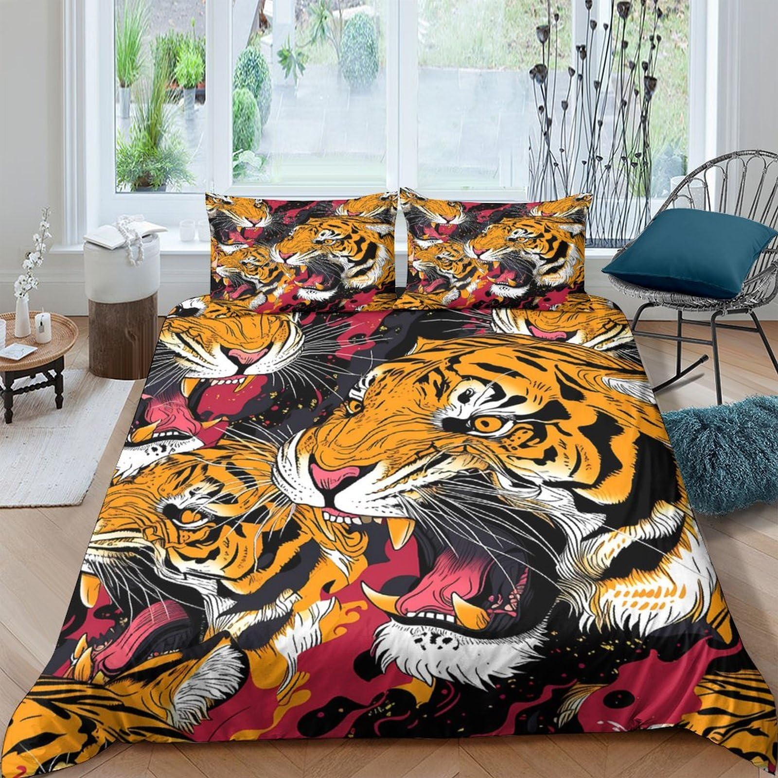 Ctjqhvkz Style-5 3D Printed Tiger Jungle Fitted Sheet Microfiber Soft Breathable Wild Animal Bed Sheet For Bedroom Guest Room Decor Single（135X200cm）