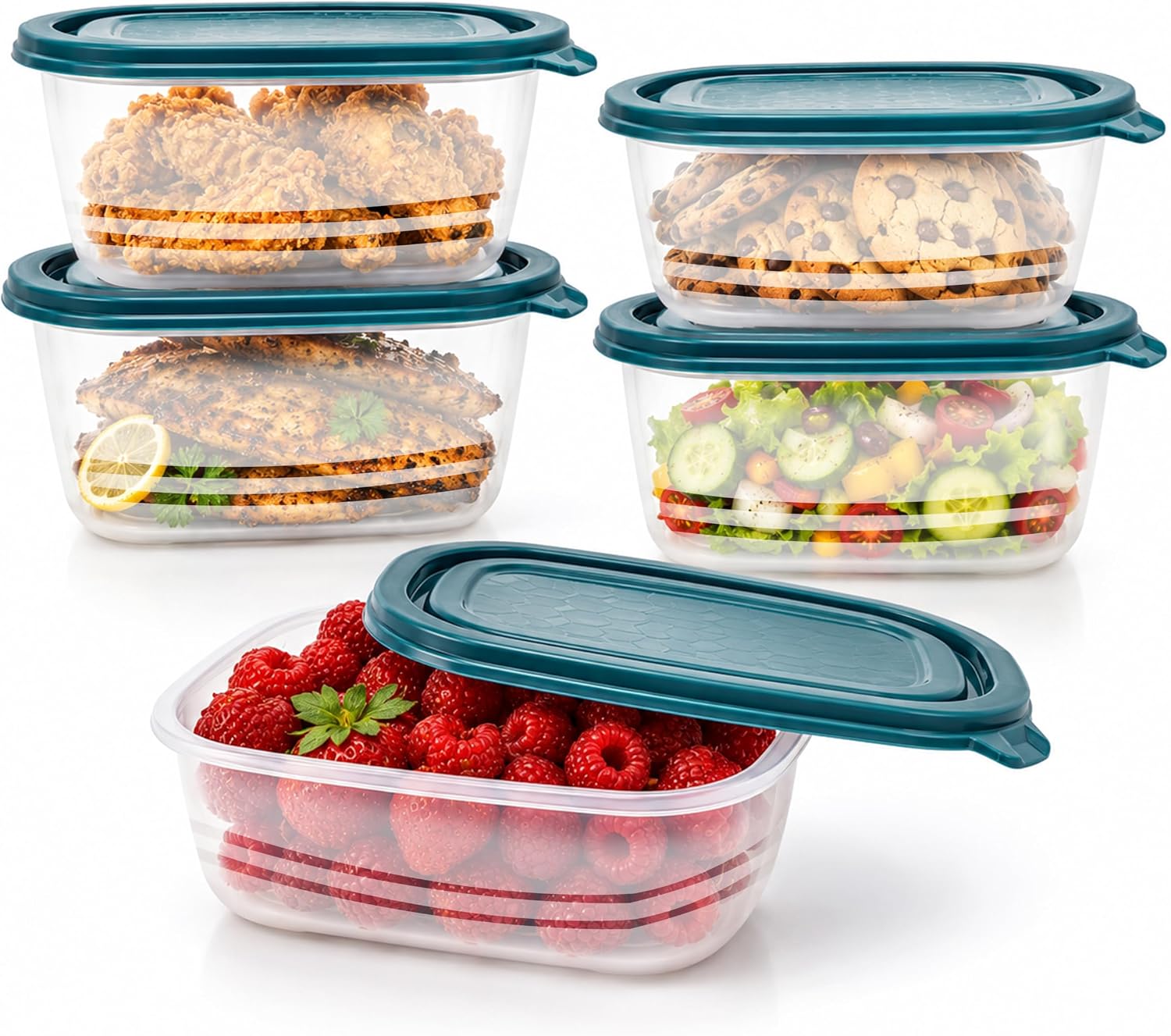 ARSUK 5-Pack Small Food Storage Containers with Lids (500ml) - BPA-Free, Stackable, Microwave and Freezer Safe for Meal Prep and Easy Organization (5PCS - BLUE)