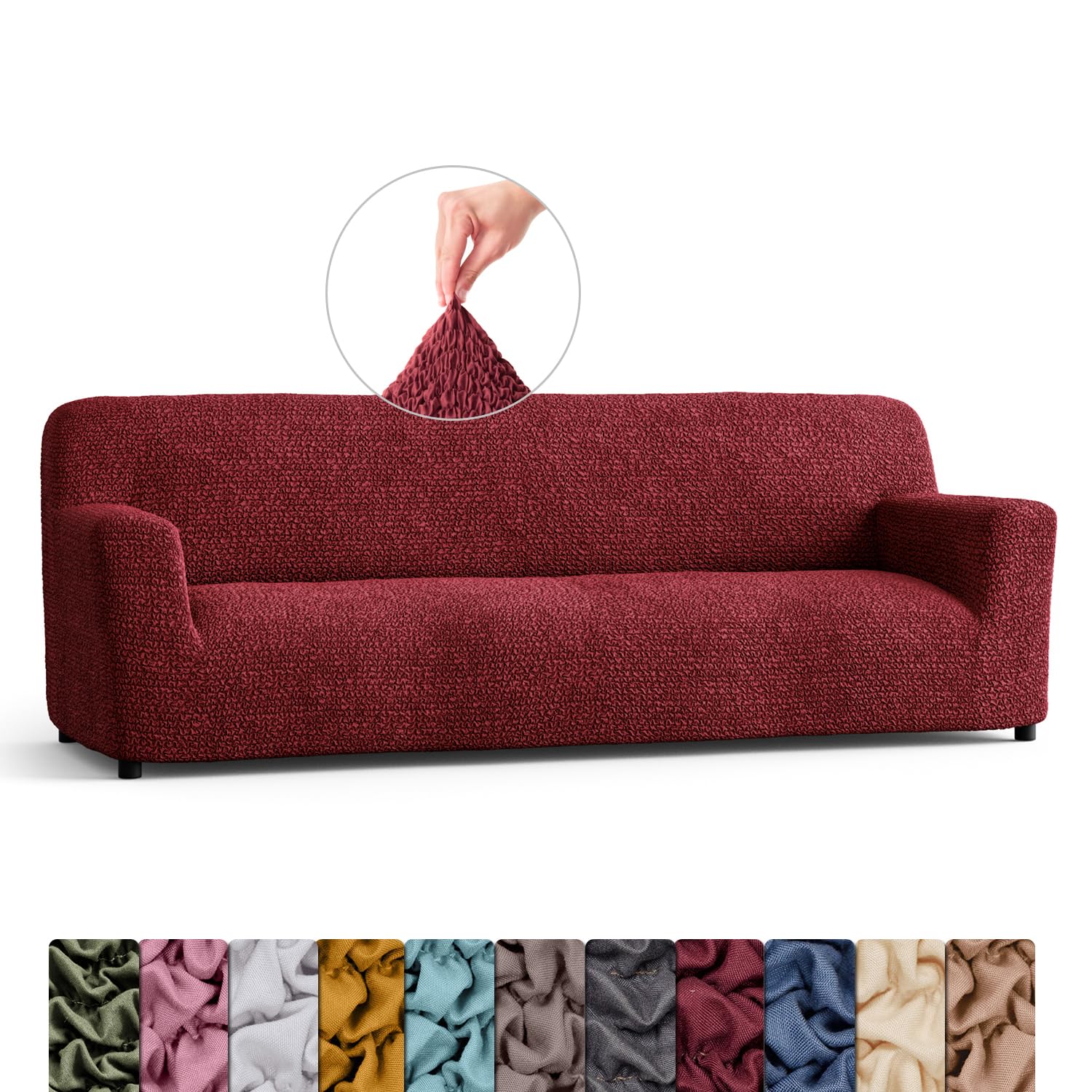 Menotti 3 Seater Couch Cover - Sofa Cover - Sofa Protector - Soft Polyester Fabric Slipcover - 1-Piece Form Fit Stretch Elastic Stylish Furniture Cover - Microfibra - Grey (3 Seater) — view 23