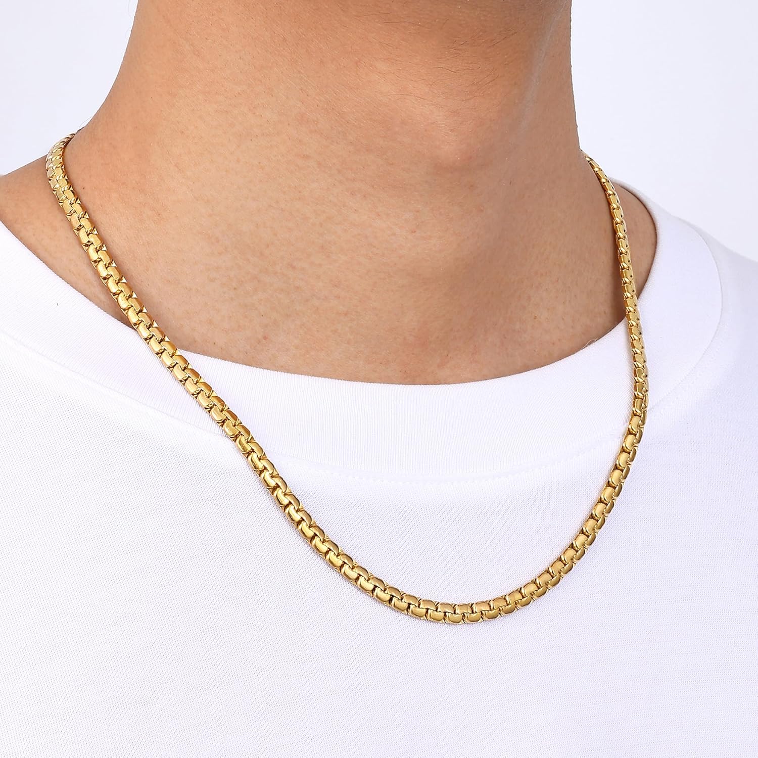 Fiusem Flat Box Chains for Men, 14k Gold Plated/Black Stainless Steel Chain Necklace, 2.5/3/4/4.5/5mm Necklaces for Men and Women 16-28 Inch - Image 4