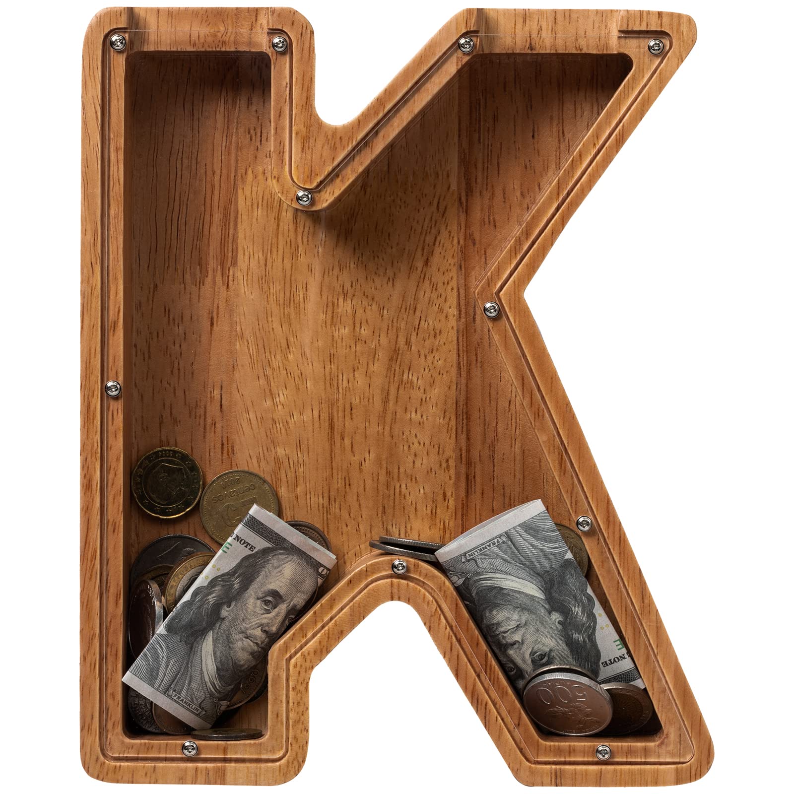 Personalized 12" Extra Large Wooden Letter Piggy Bank for Kids Boys Girls, (Laser Engraved Name) Custom Initial Letter Shape Piggy Bank, Alphabet Coin