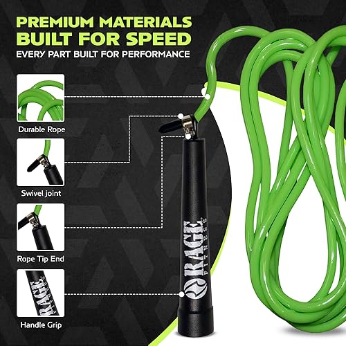 Miniatura 2 de Rage Fitness Cuerda de salto R2 - Cuerda de entrenamiento de PVC verde con asas de rodamiento de velocidad