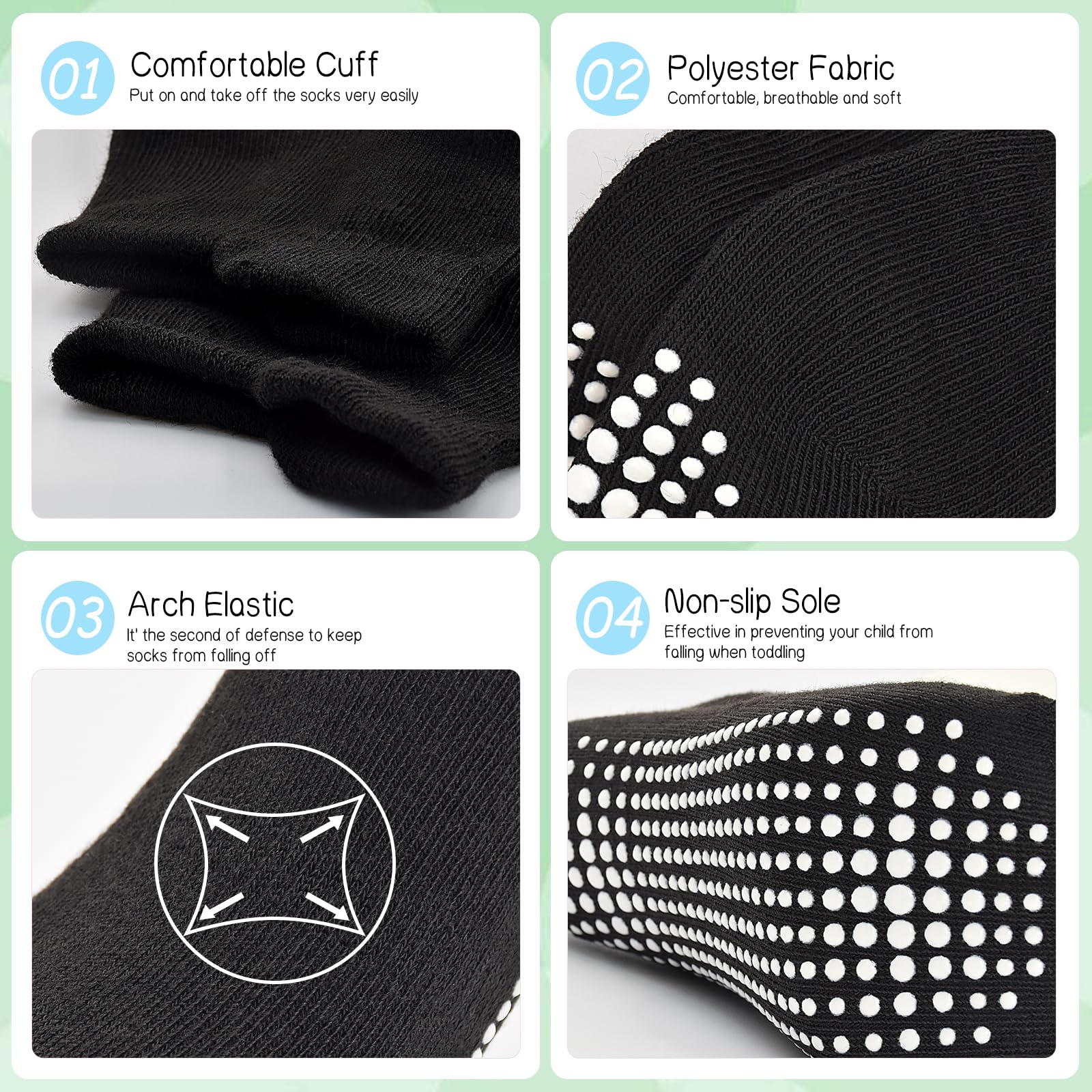 GRPSKCOS Non Slip Toddler Socks 15 Pairs Toddler Grip Anti Skid Low Cut Socks for Boys Girls?#1 Black + White + Light grey, 6-12 Months?