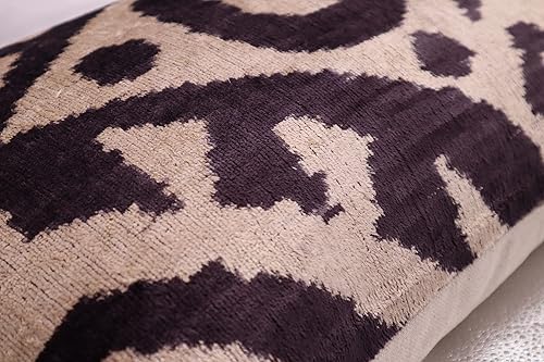 Miniatura 4 de Almohada de terciopelo hecha a mano con inserto de plumas de plumón, 16 x 24 pulgadas, diseño de lujo negro y beige para sala de estar, cojín suave