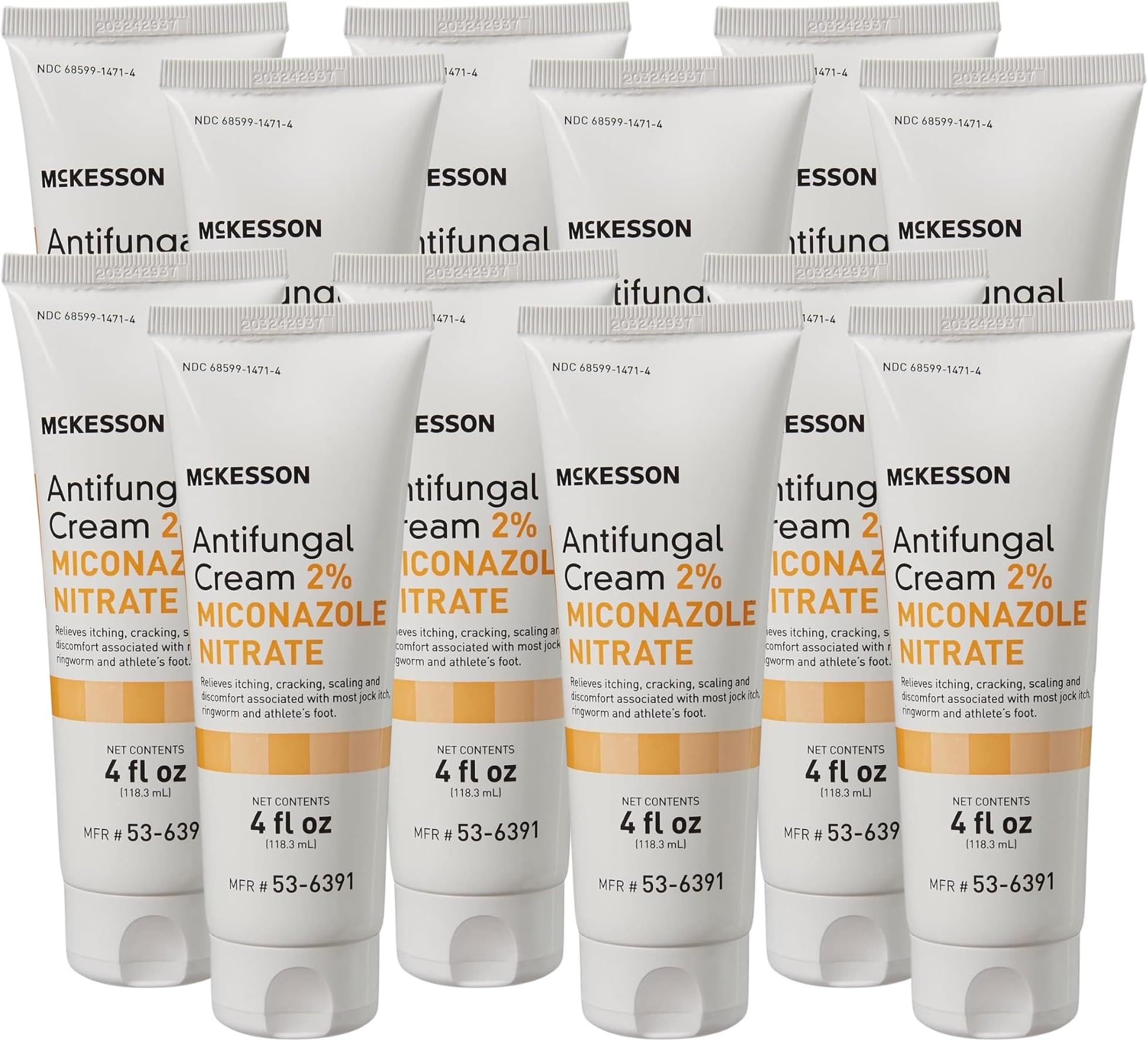 McKesson Antifungal Cream, 2% Miconazole Nitrate - Relieves Itching, Burning, Cracking from Jock Itch, Ringworm and Athlete Foot - 4 oz., 12 Count
