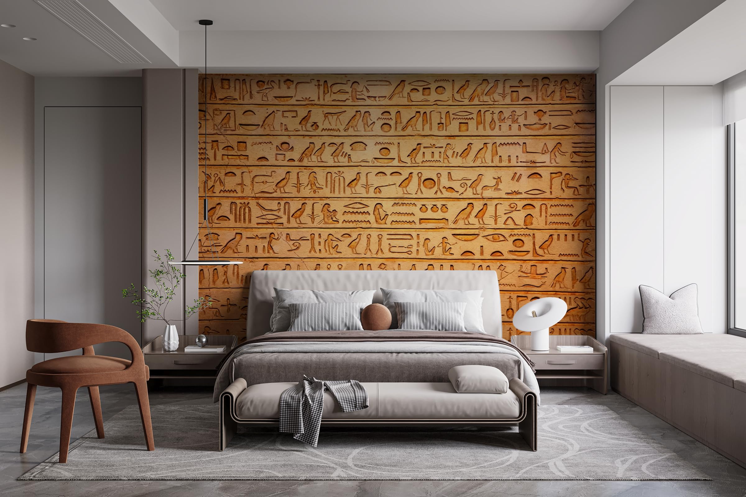 Papel Pintado 3D Jeroglíficos Papel Tapiz Fotomural 400x280cm Egipto Retro Papel Pintado Panorámico no Tejido Moderna Formato Grande Decoración Mural para Salón Dormitorio Oficina 4N397